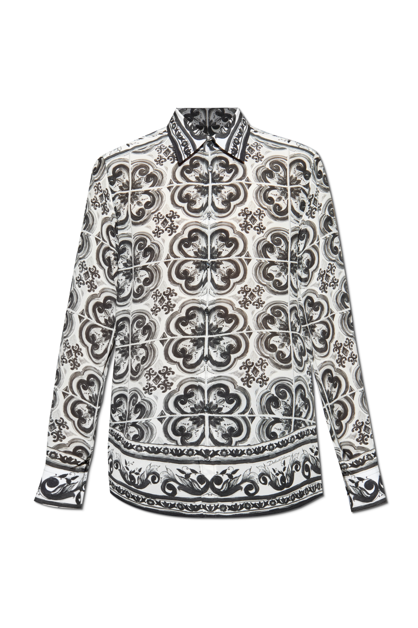 Dolce & Gabbana Jedwabna Koszula Z Nadrukiem   `Majolica`, Mężczyźni, Biały