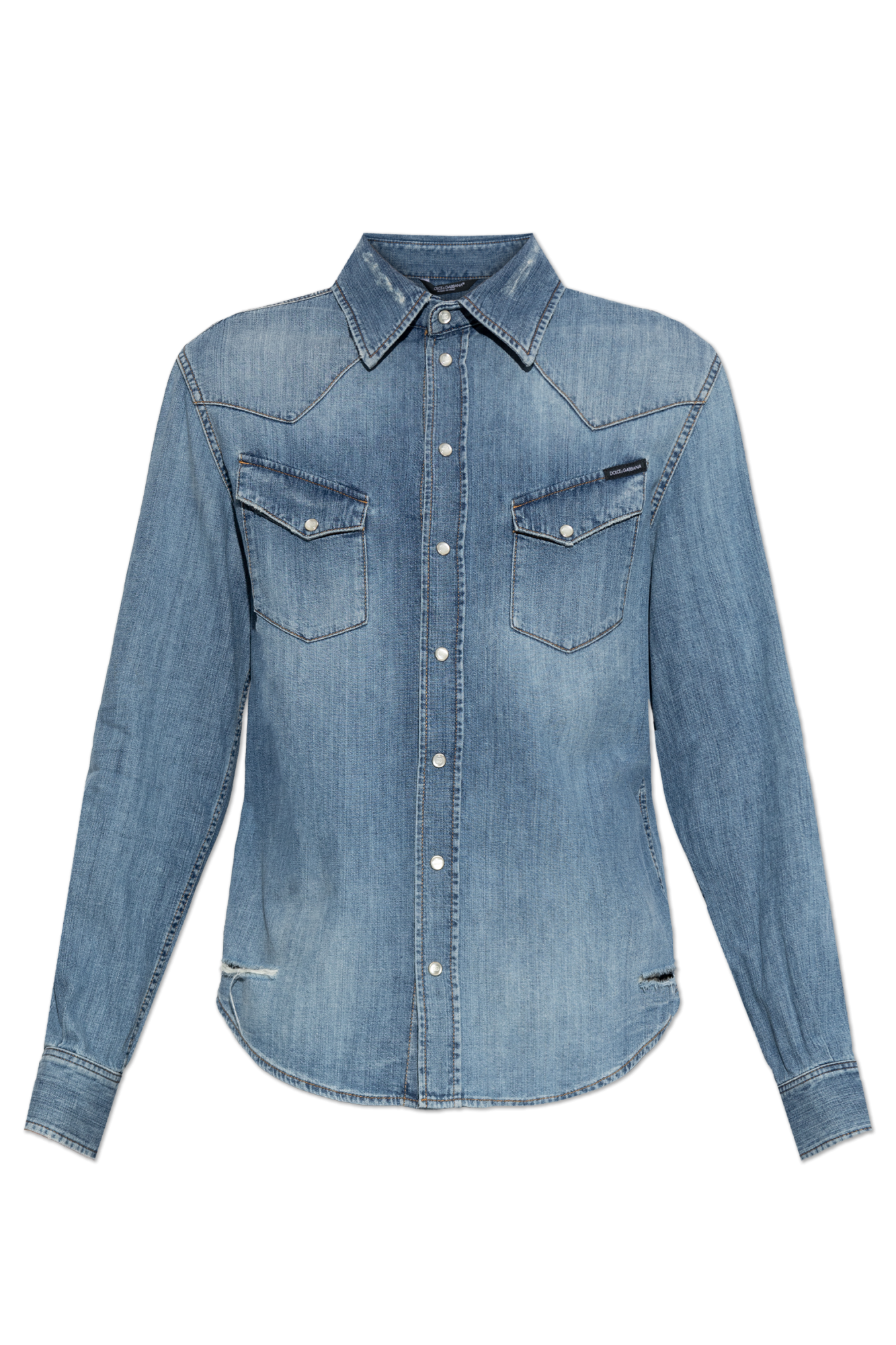 Dolce & Gabbana Jeansowa Koszula Z Efektem `vintage`, Mężczyźni, Niebieski