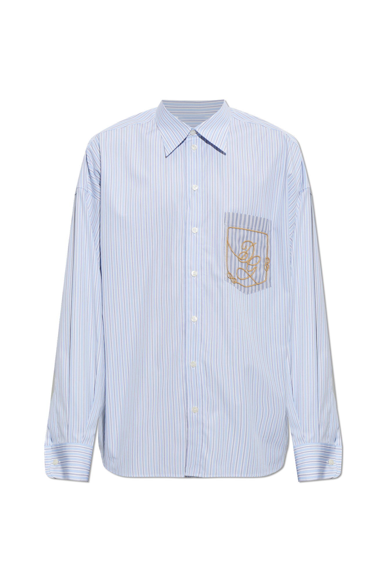 Dolce & Gabbana Bawełniana Koszula Z Wyszytym Logo, Mężczyźni, Niebieski