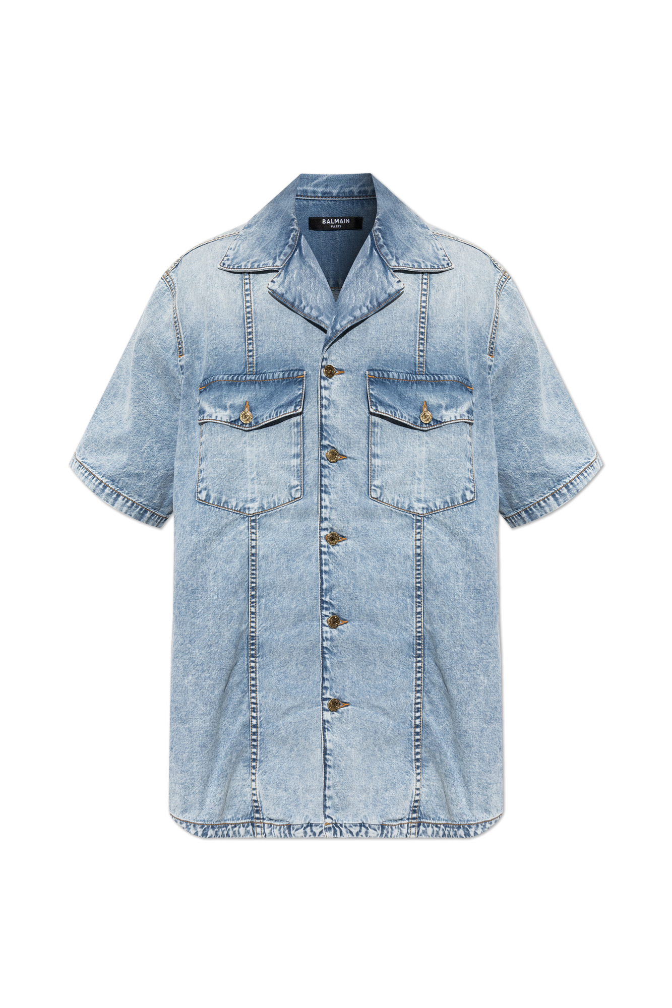 Balmain Jeansowa Koszula Z Krótkimi Rękawami, Mężczyźni, Niebieski