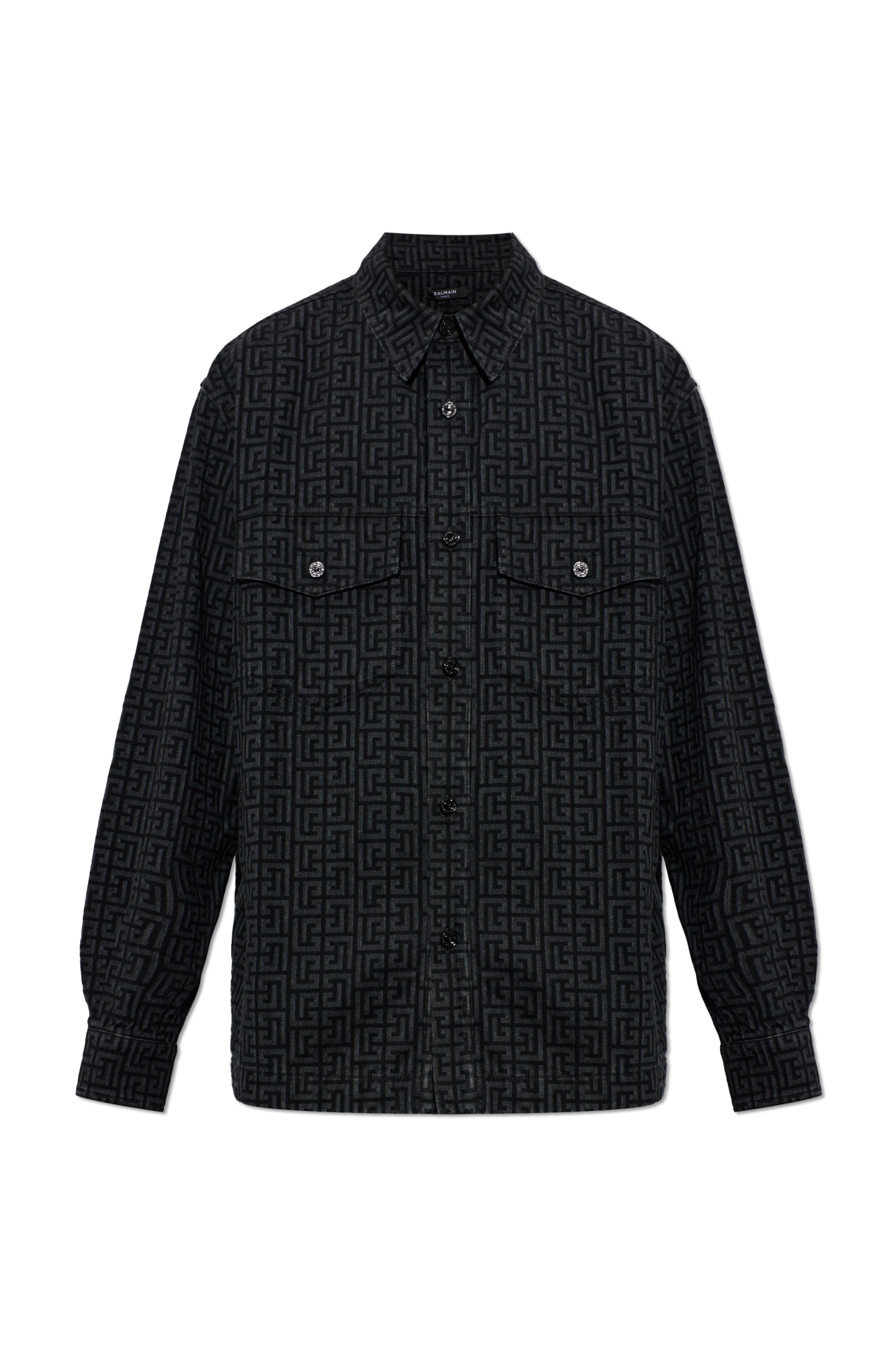 Balmain Jeansowa Koszula Z Monogramem, Mężczyźni, Czarny