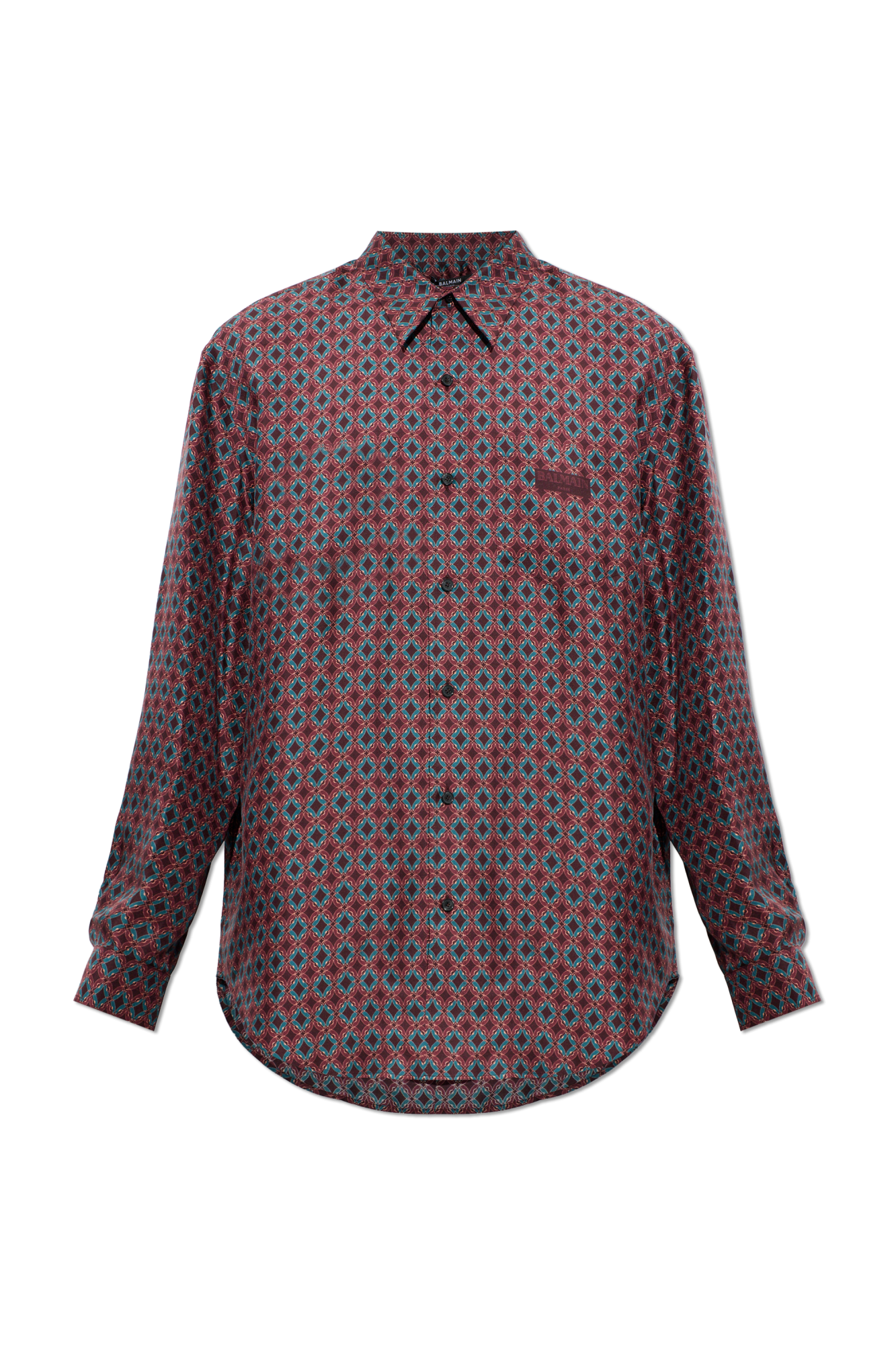 Balmain Jedwabna Koszula, Mężczyźni, Bordo