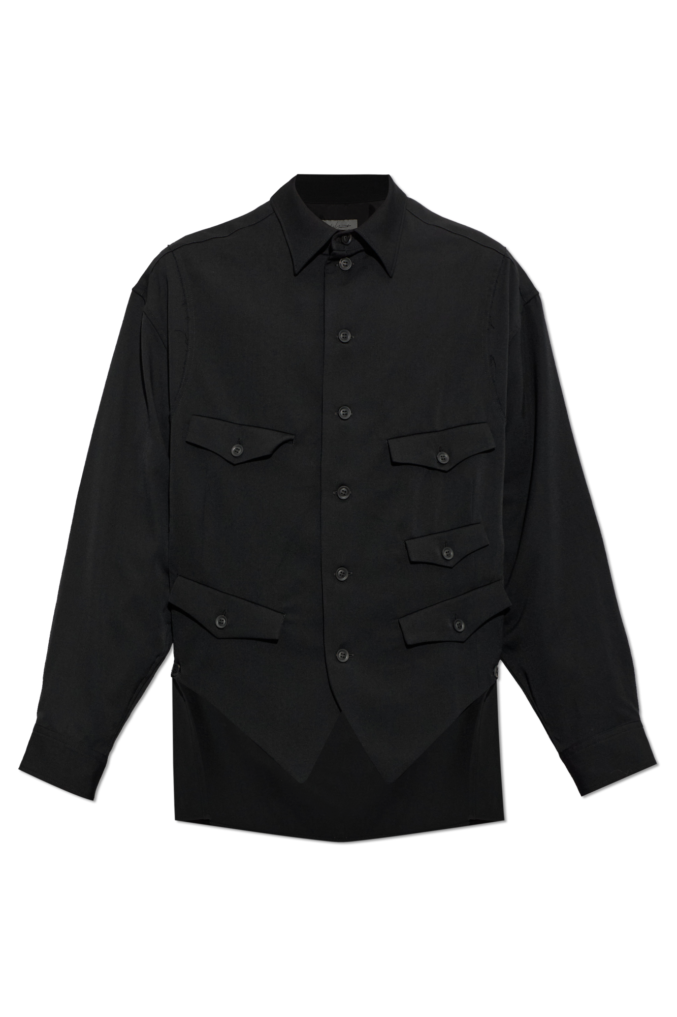 Yohji Yamamoto Wełniana Koszula O Asymetrycznym Kroju, Mężczyźni, Czarny