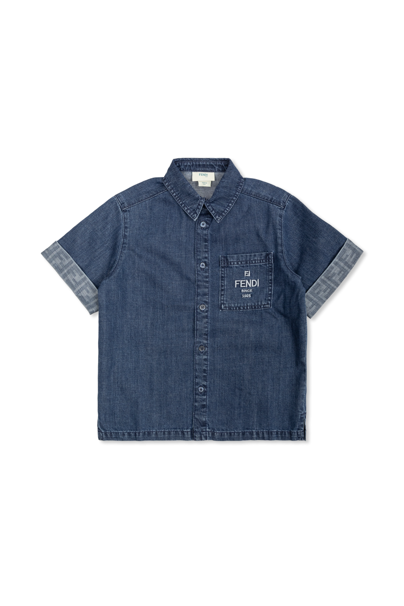 Fendi Kids Jeansowa Koszula Z Wyszytym Logo, Unisex, Granatowy