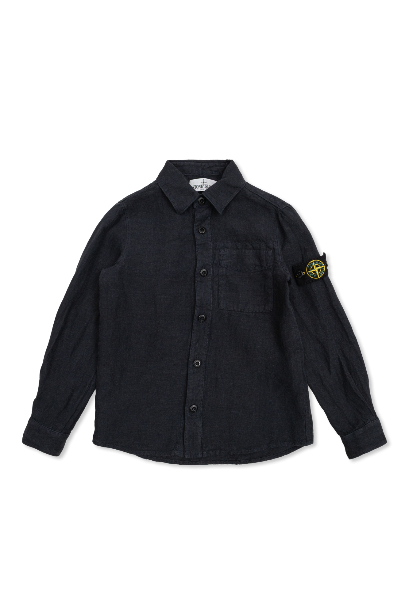 Stone Island Junior Lniana Koszula Z Kieszenią, Unisex, Granatowy