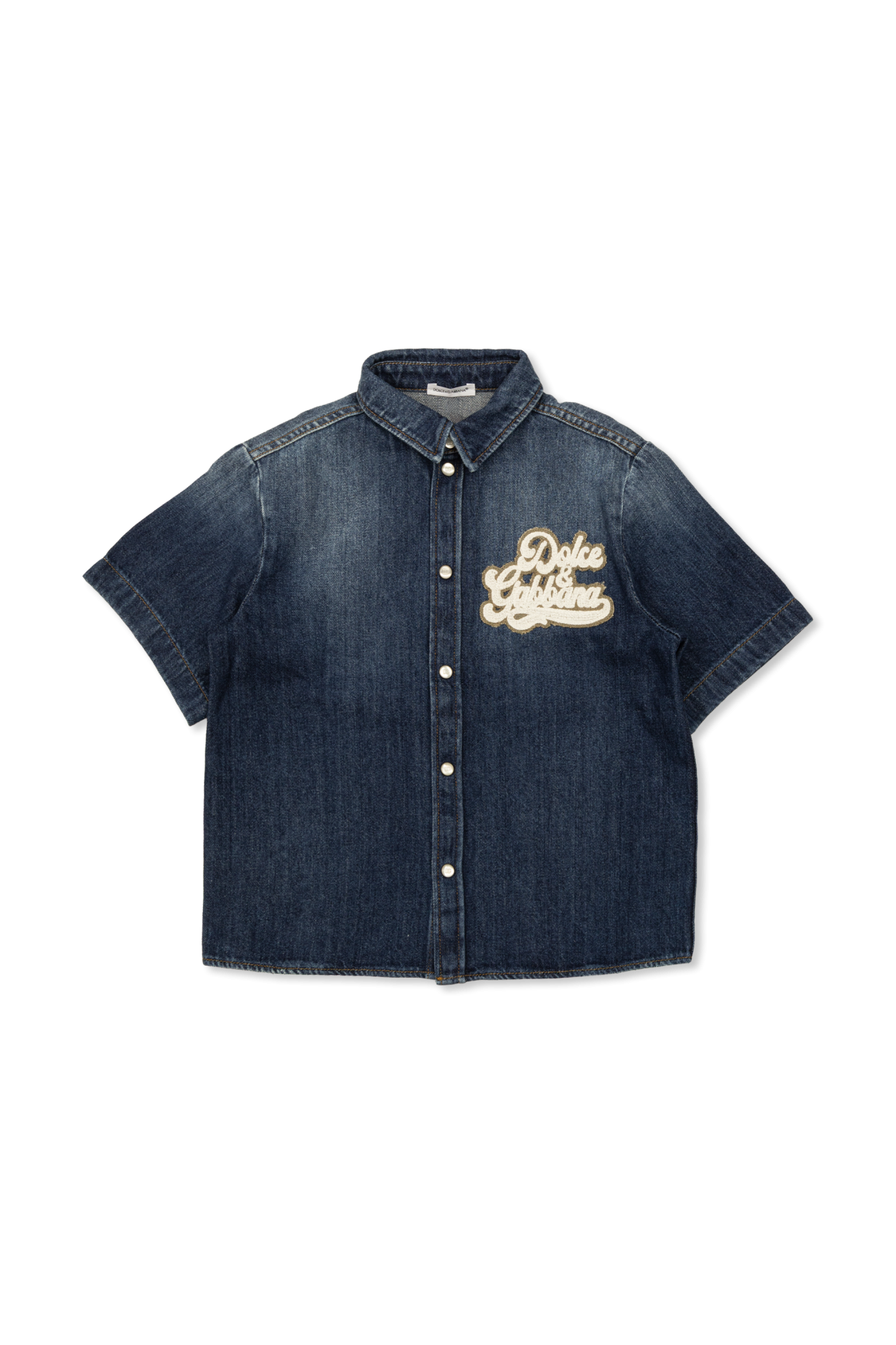 Dolce & Gabbana Kids Koszula Jeansowa Z Wyszytym Logo, Unisex, Granatowy
