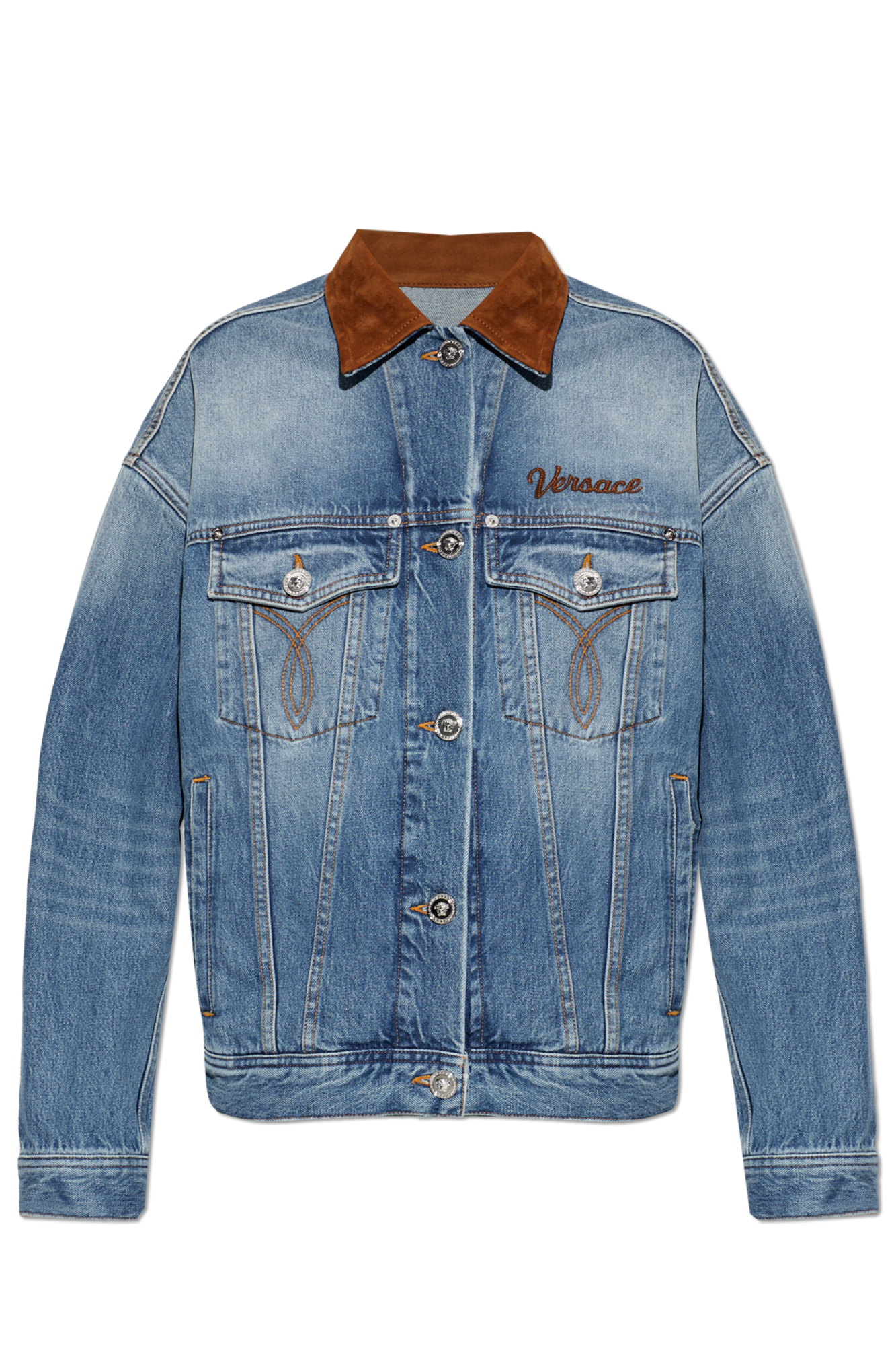 Versace Jeansowa Kurtka Z Logo, Kobiety, Niebieski