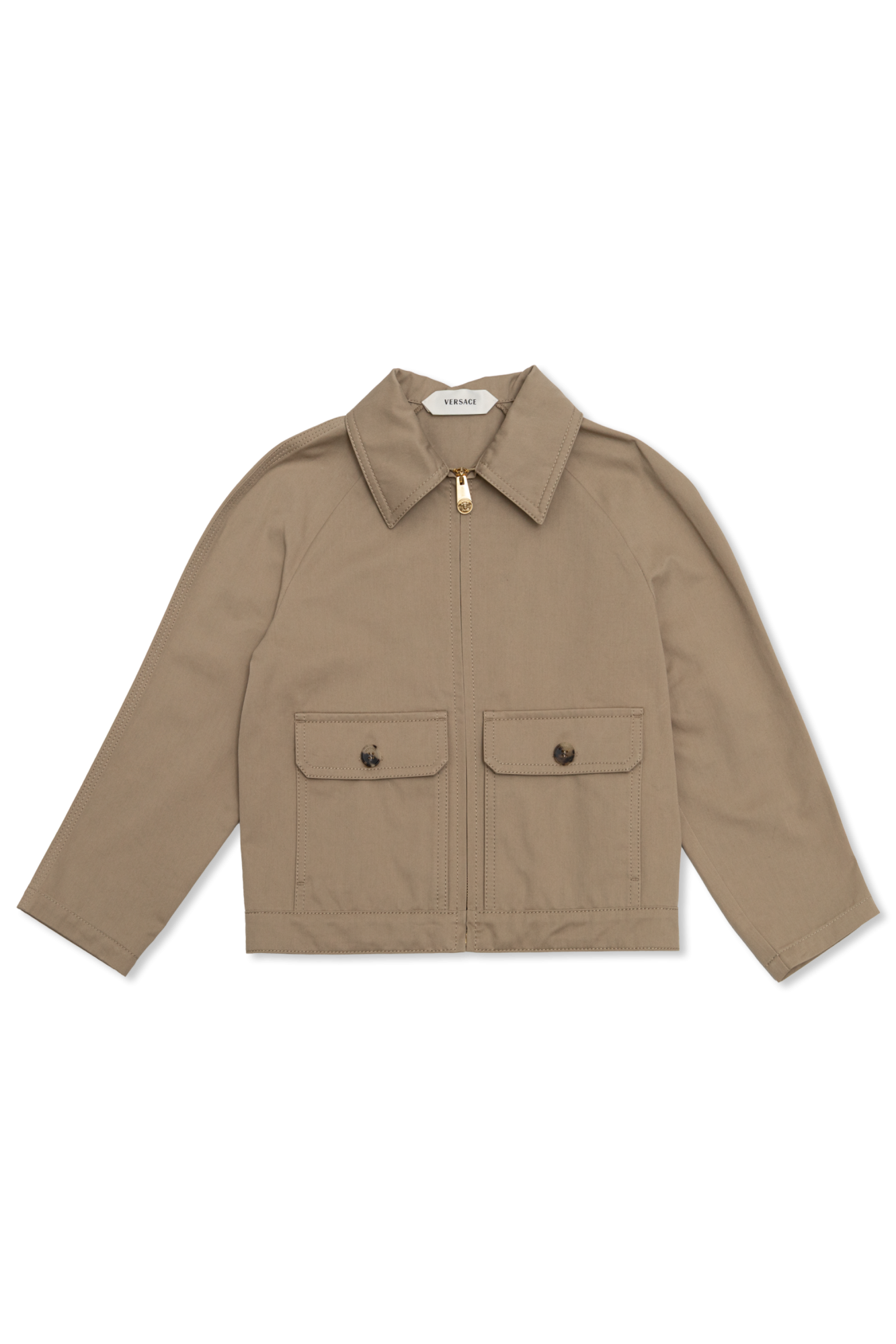 Versace Kids Bawełniana Kurtka Z Kieszeniami, Unisex, Beżowy