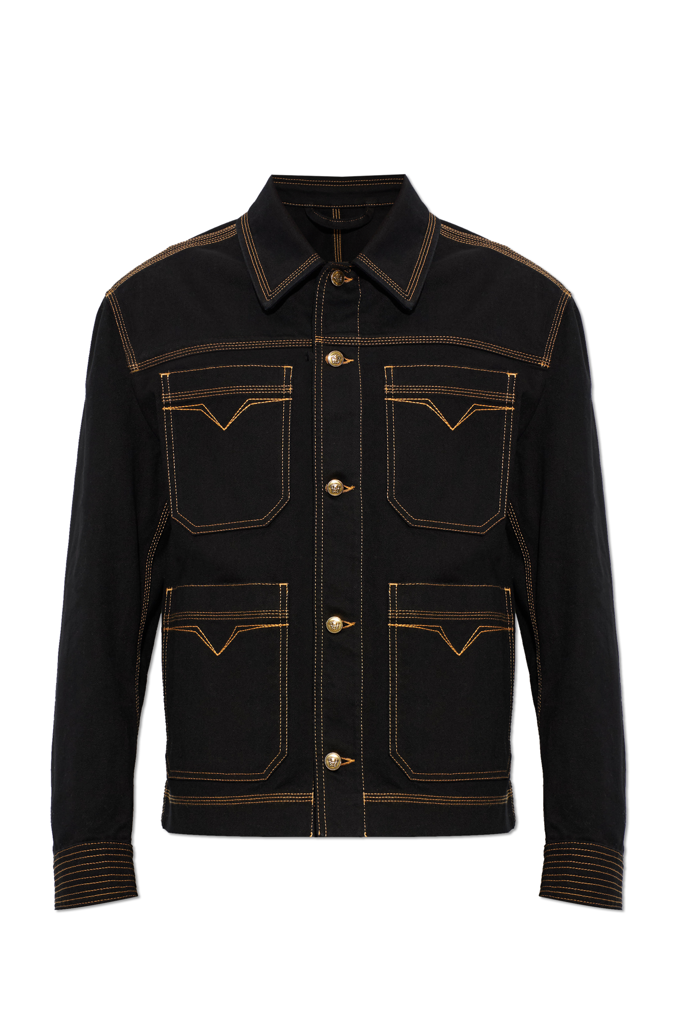 Versace Jeansowa Kurtka Z Kontrastowymi Przeszyciami, Mężczyźni, Czarny