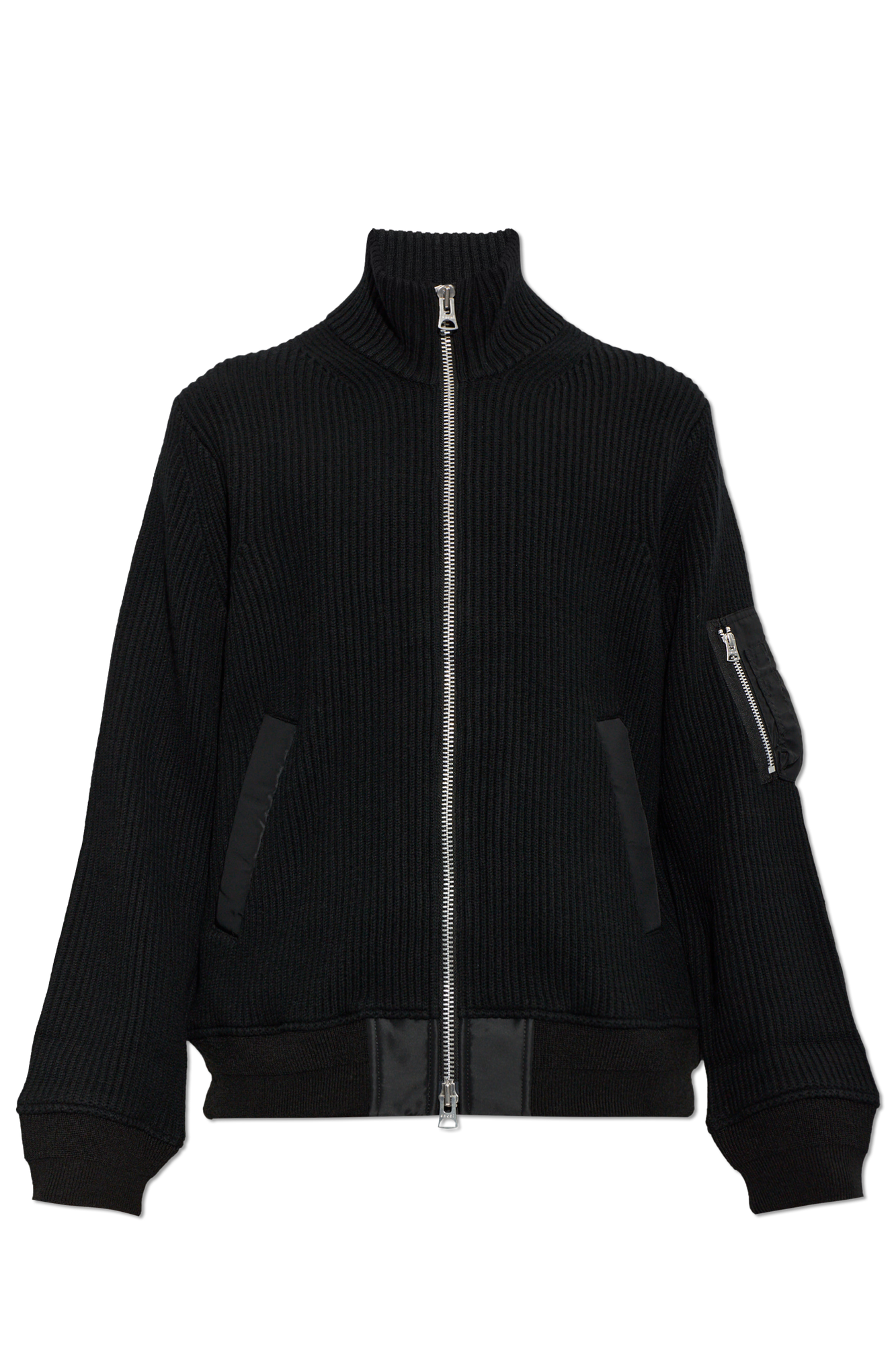 Sacai Wełniany Kardigan Z Kieszeniami, Mężczyźni, Czarny