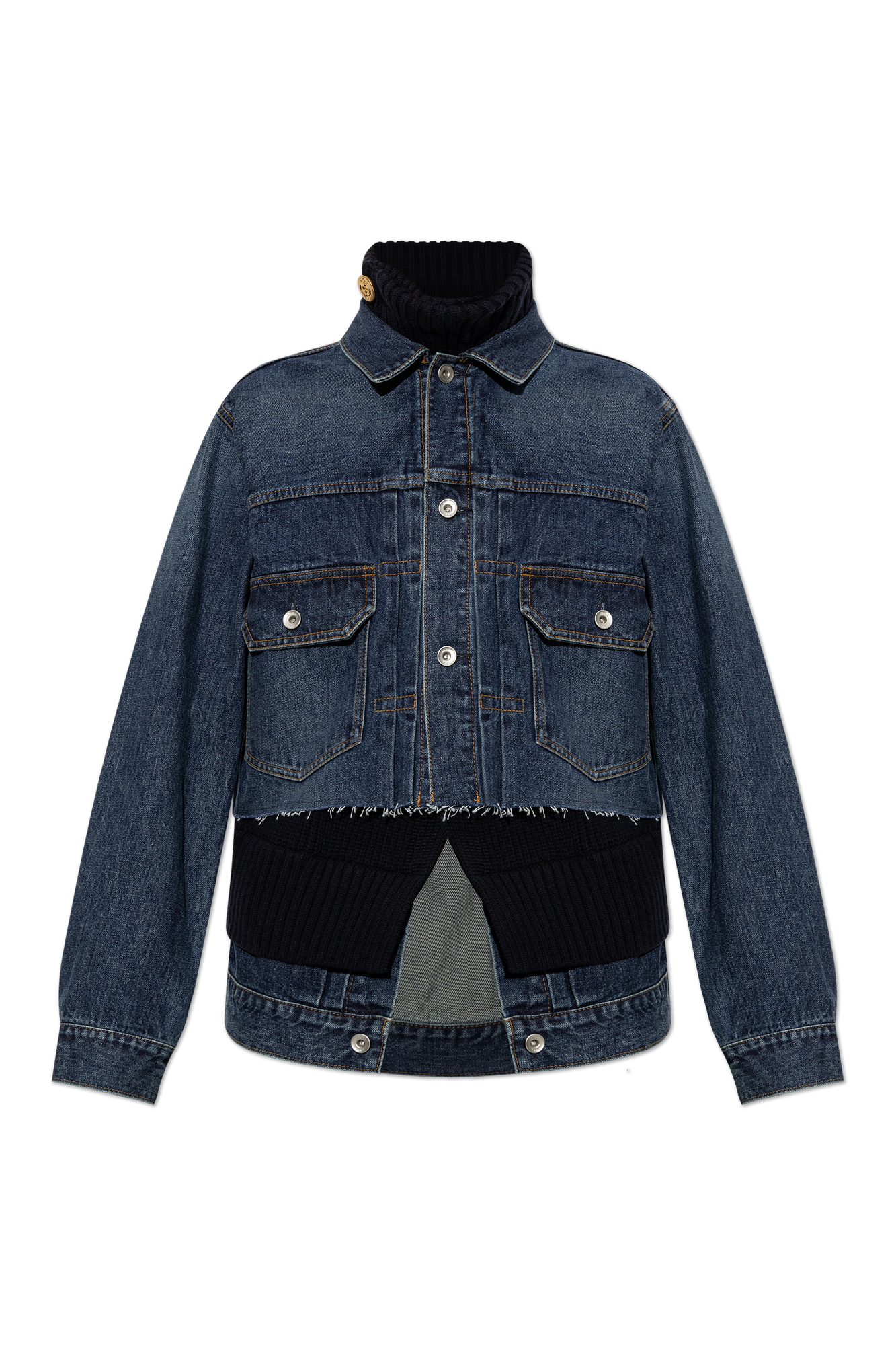 Sacai Jeansowa Kurtka Z Efektem `vintage`, Kobiety, Granatowy