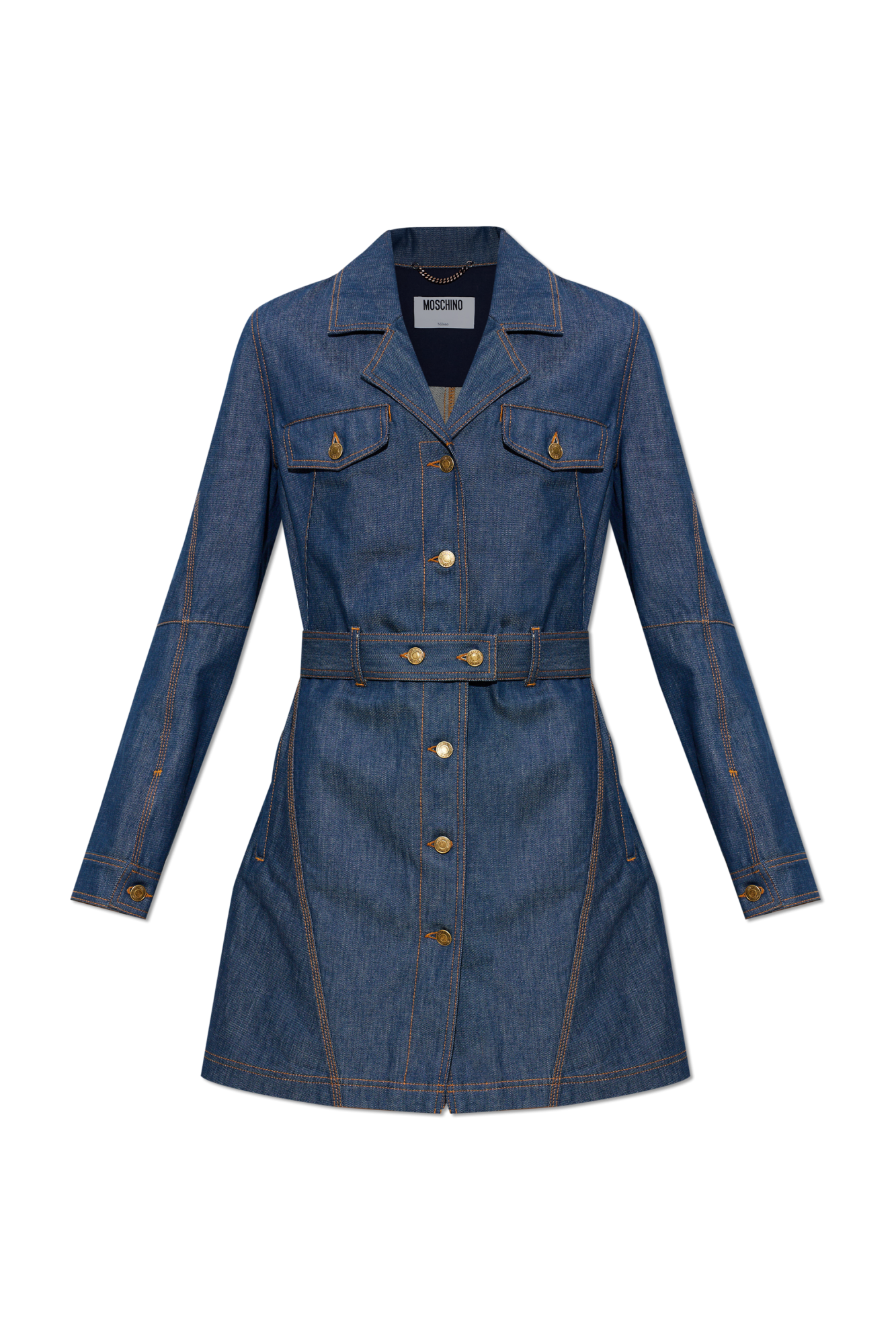 Moschino Jeansowa Sukienka Z Paskiem, Kobiety, Granatowy