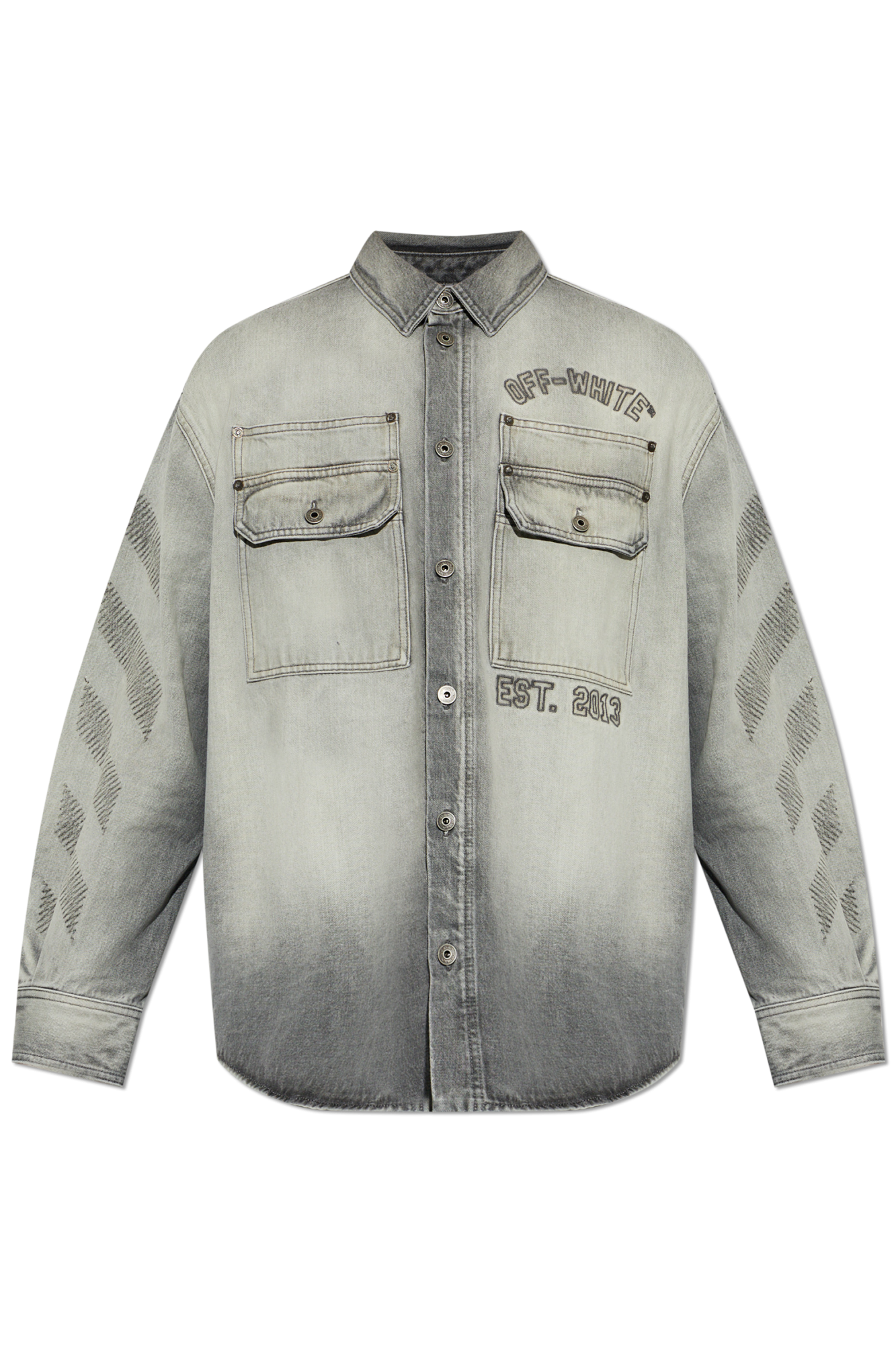 Off-White Jeansowa Koszula Z Kieszeniami, Mężczyźni, Szary