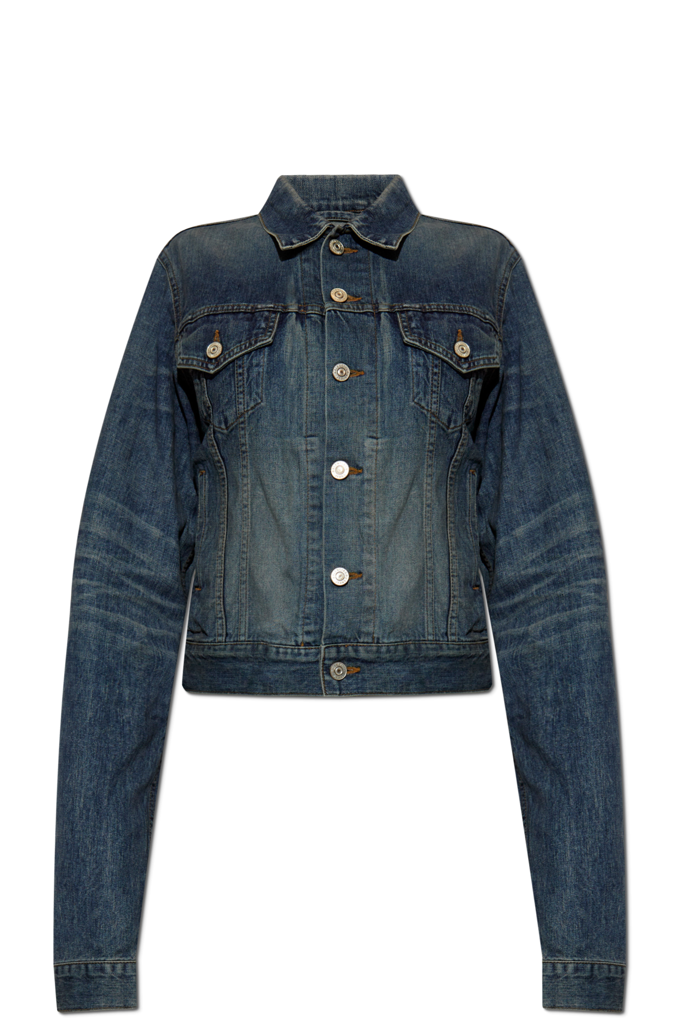 Balenciaga Jeansowa Kurtka Z Efektem `vintage`, Kobiety, Granatowy