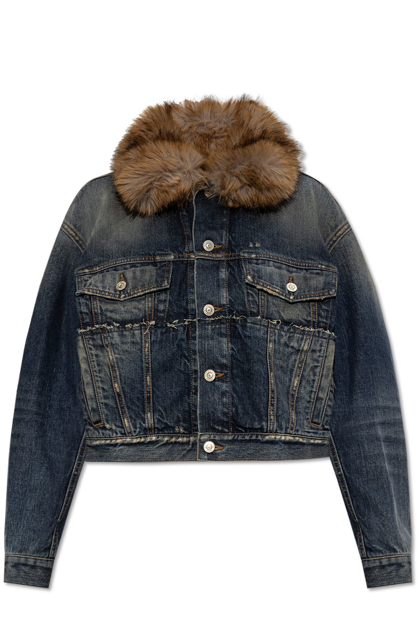 Balenciaga Jeansowa Kurtka Z Efektem `vintage`, Kobiety, Granatowy