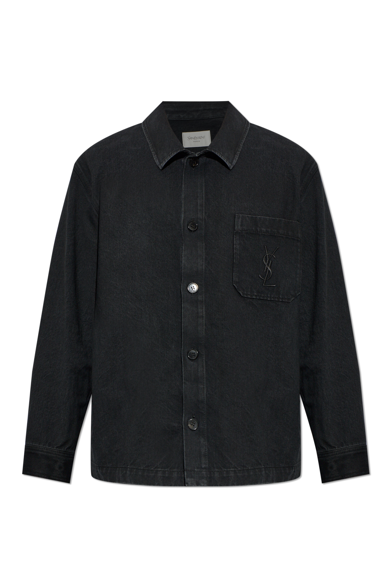 Saint Laurent Jeansowa Koszula Z Wyszytym Logo, Mężczyźni, Czarny