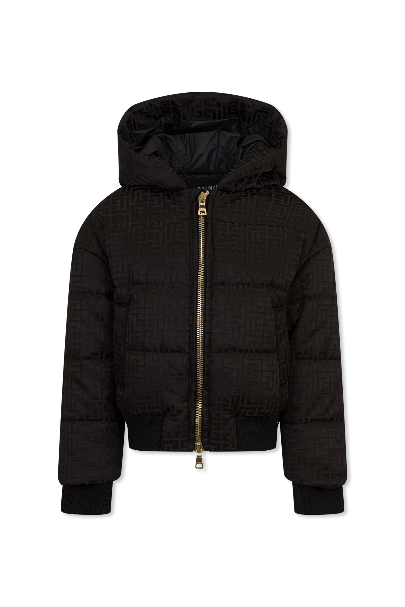 Balmain Kids Ocieplana Kurtka Z Kapturem, Unisex, Czarny