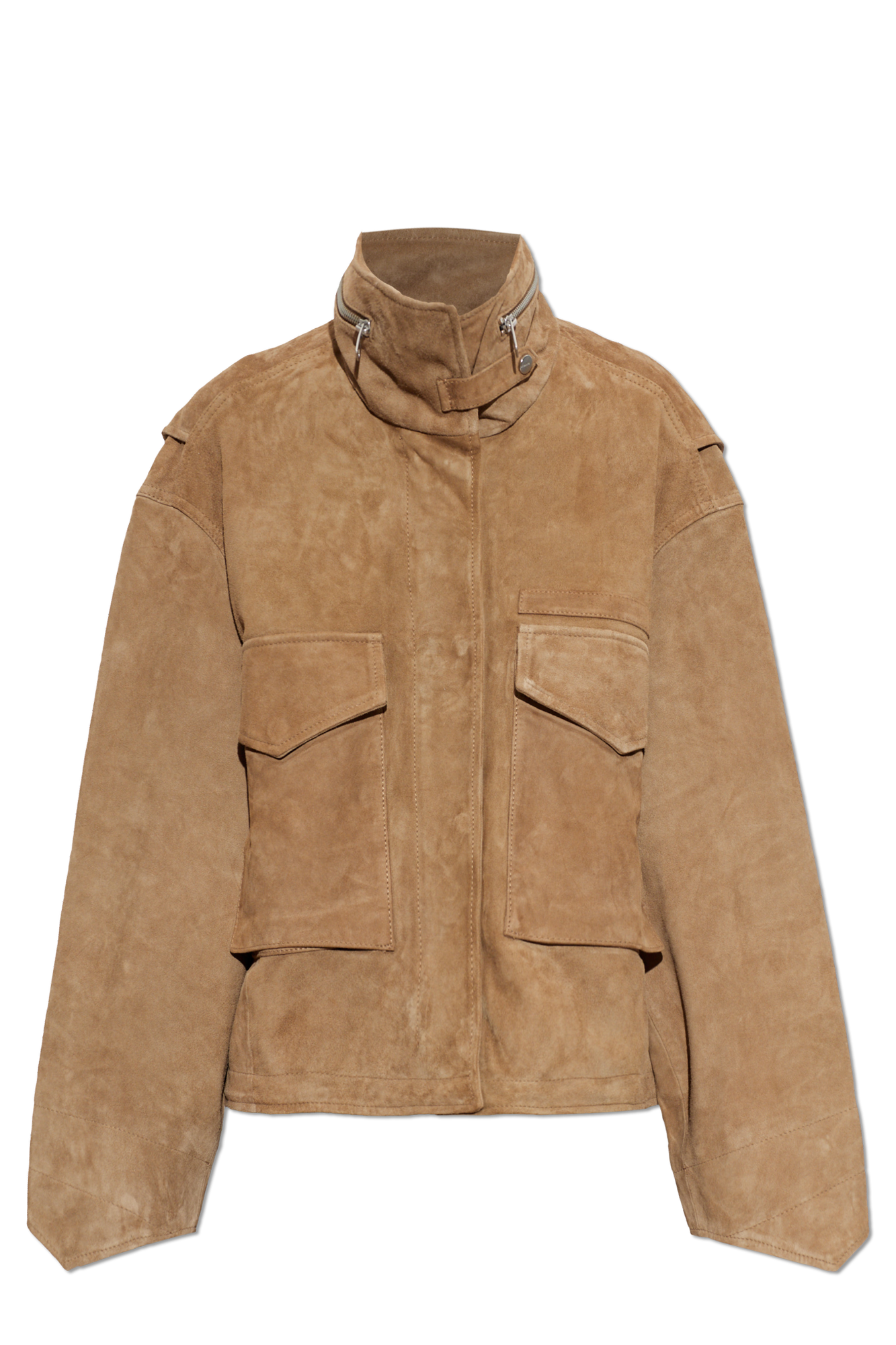 AllSaints Zamszowa Kurtka ‘Clay Suede’ Z Kołnierzem, Kobiety, Brązowy