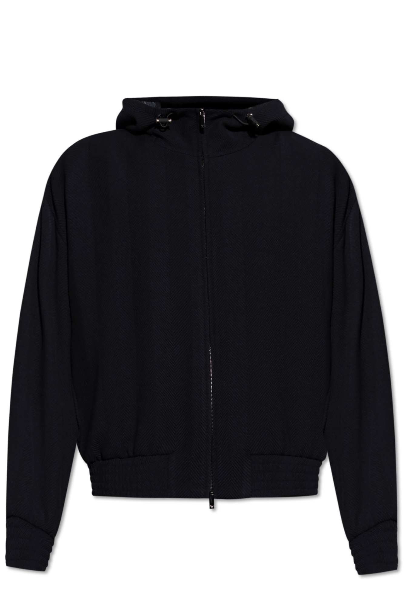 Emporio Armani Wełniana Kurtka Ze Wzorem W Jodełkę, Mężczyźni, Czarny