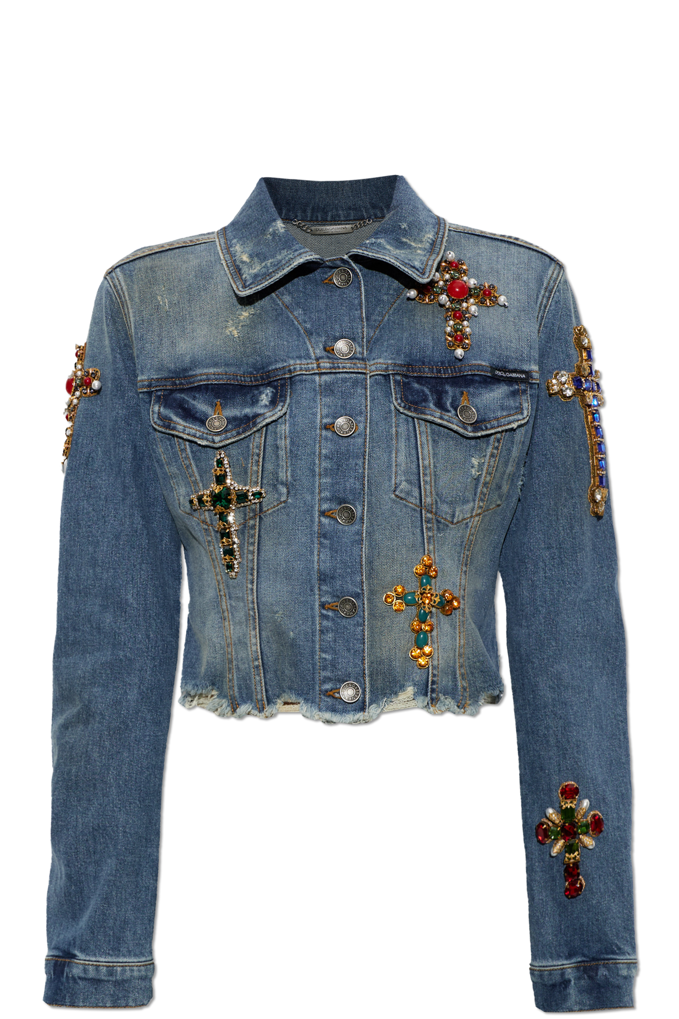 Dolce & Gabbana Jeansowa Kurtka Z Aplikacjami, Kobiety, Niebieski
