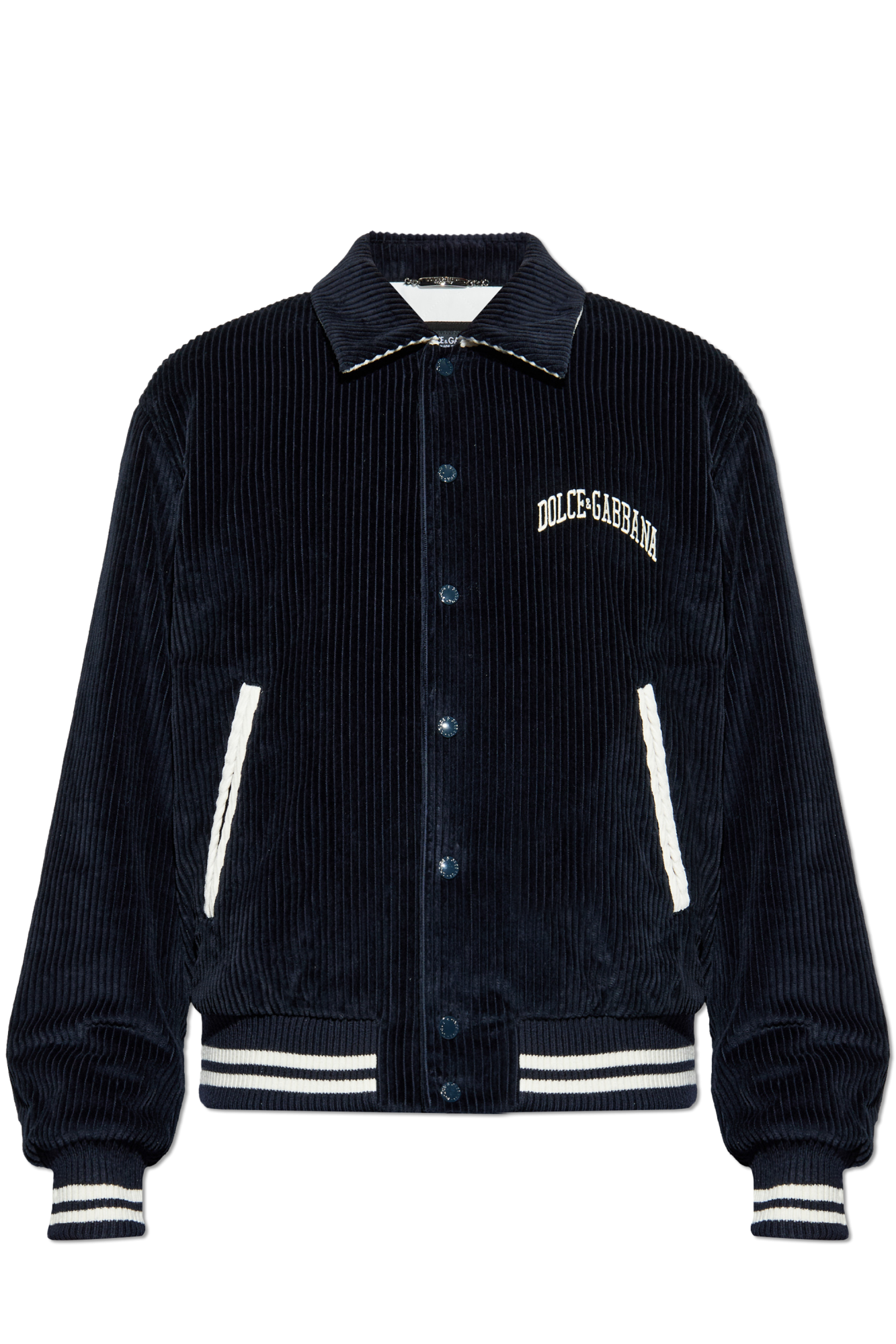 Dolce & Gabbana Sztruksowa Kurtka Z Wyszytym Logo, Mężczyźni, Granatowy