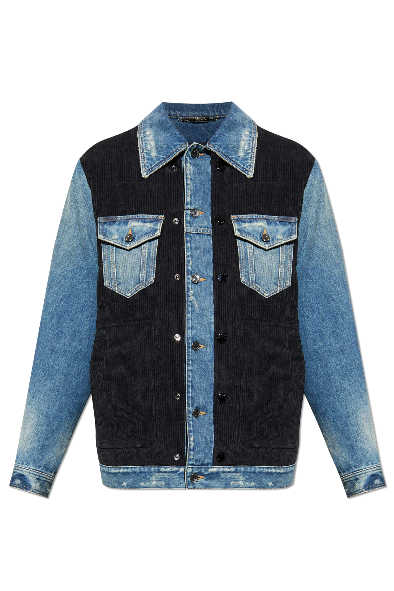 Dolce & Gabbana Jeansowa Kurtka Ze Sztruksowymi Wstawkami, Mężczyźni, Czarny