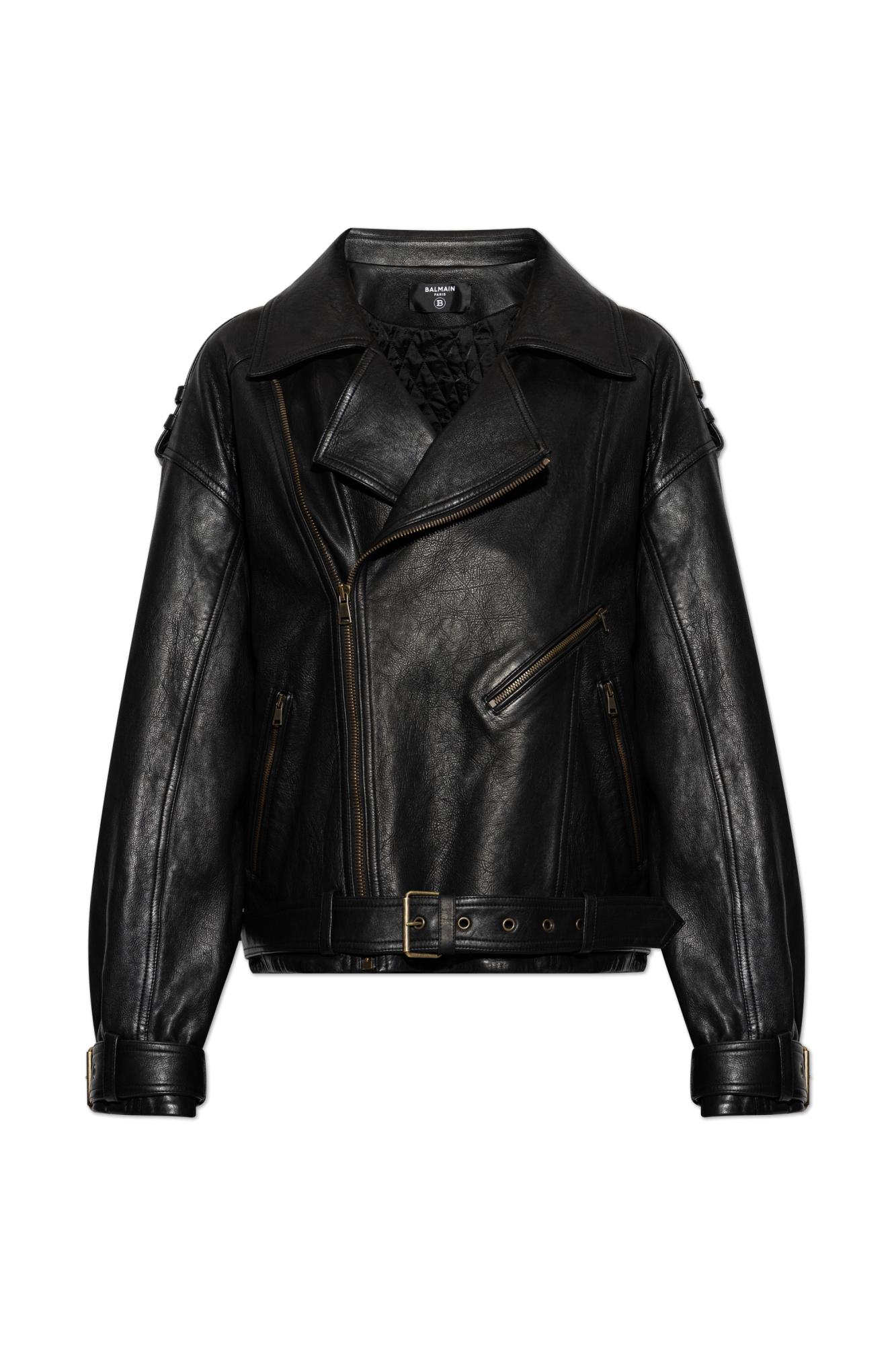 Balmain Skórzana Kurtka, Mężczyźni, Czarny
