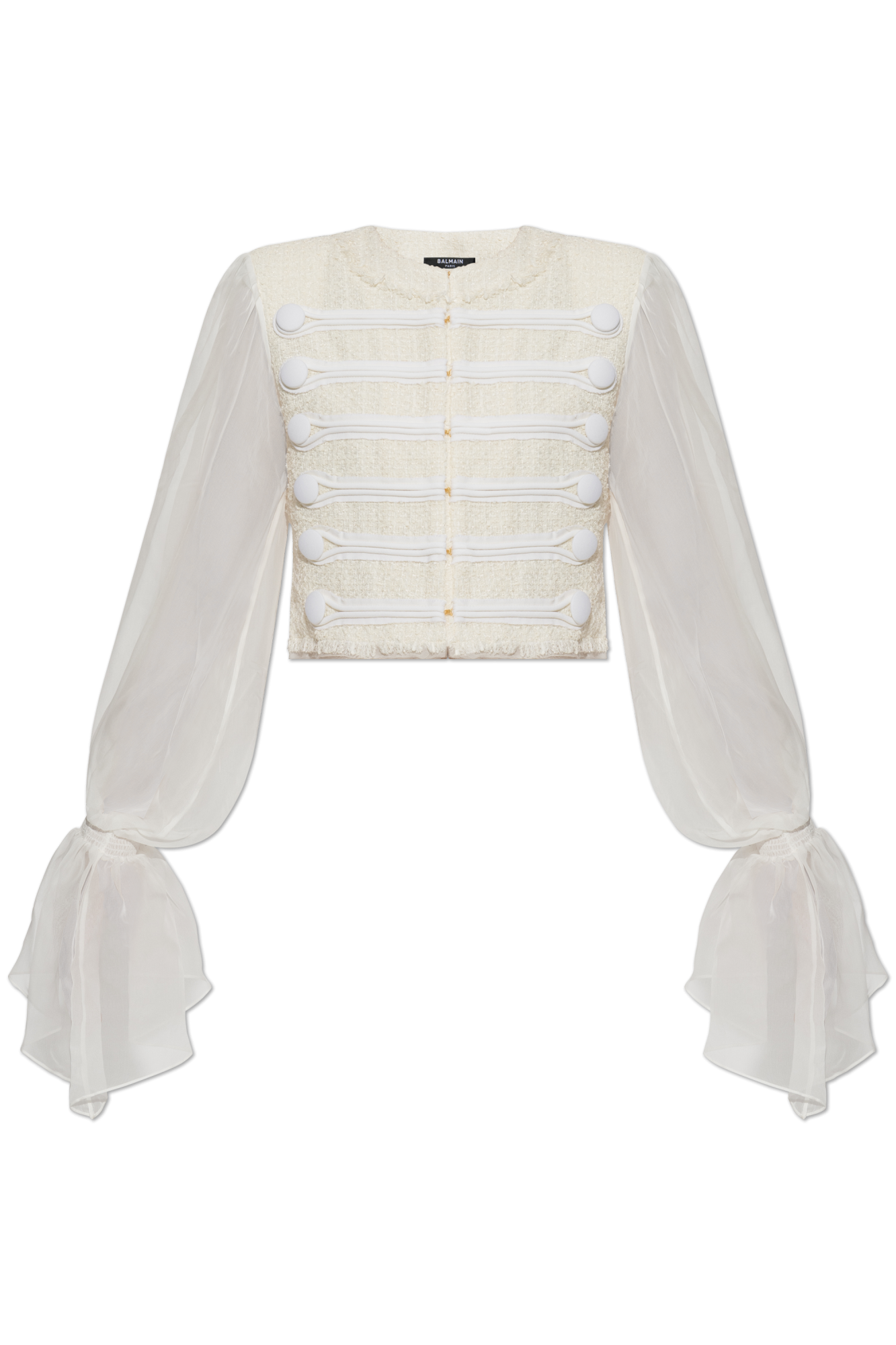 Balmain Tweedowa Marynarka Z Jedwabnymi Rękawami, Kobiety, Kremowy
