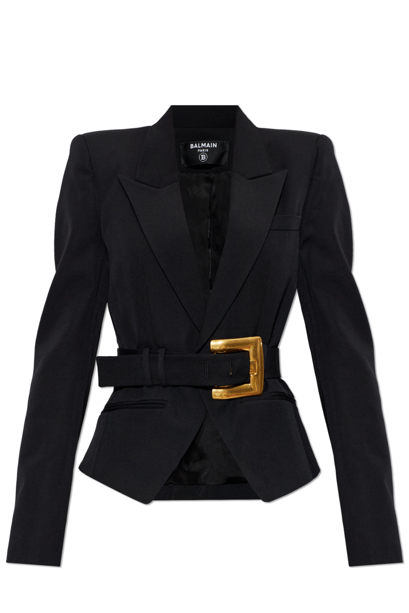 Balmain Wełniana Marynarka Z Paskiem, Kobiety, Czarny