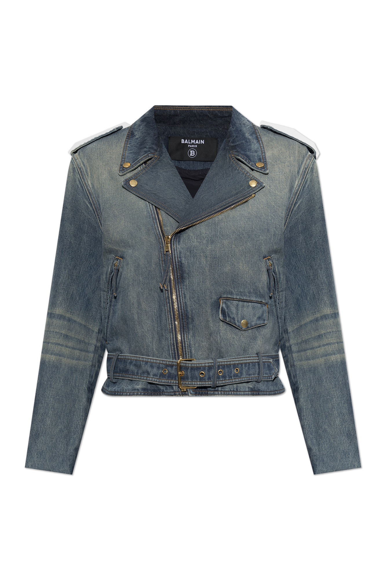 Balmain Jeansowa Kurtka Z Paskiem, Mężczyźni, Niebieski