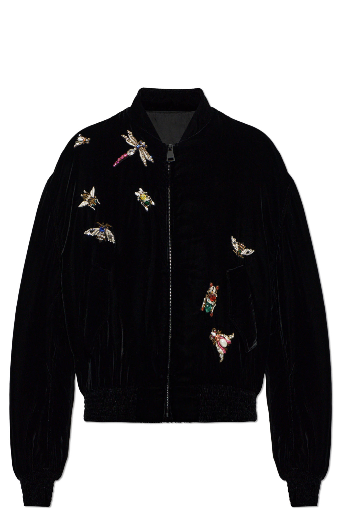 Balmain Aksamitna Kurtka Typu `bomber` Z Aplikacjami, Mężczyźni, Czarny