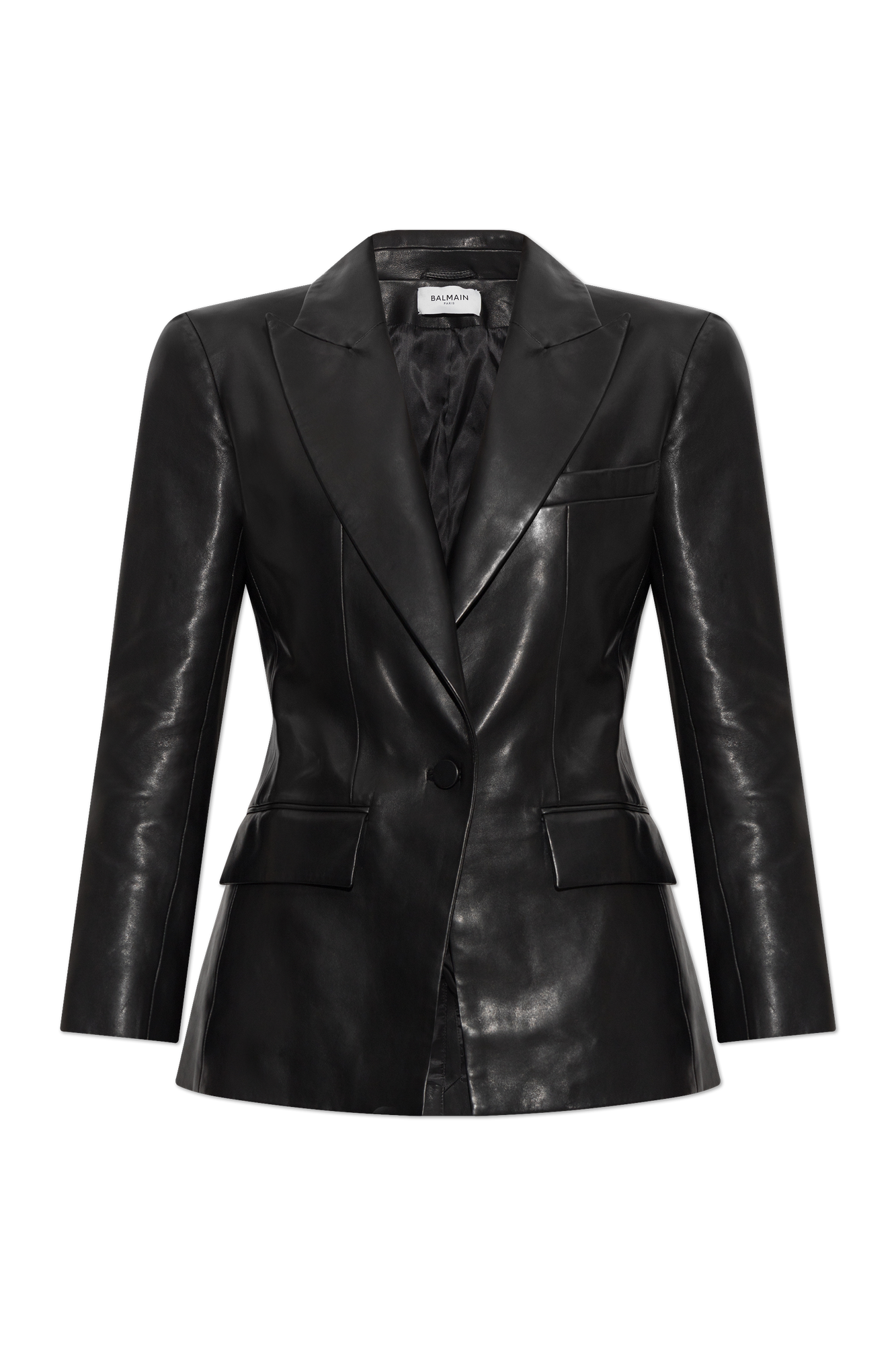 Balmain Skórzana Marynarka Z Pojedynczym Rozcięciem, Kobiety, Czarny