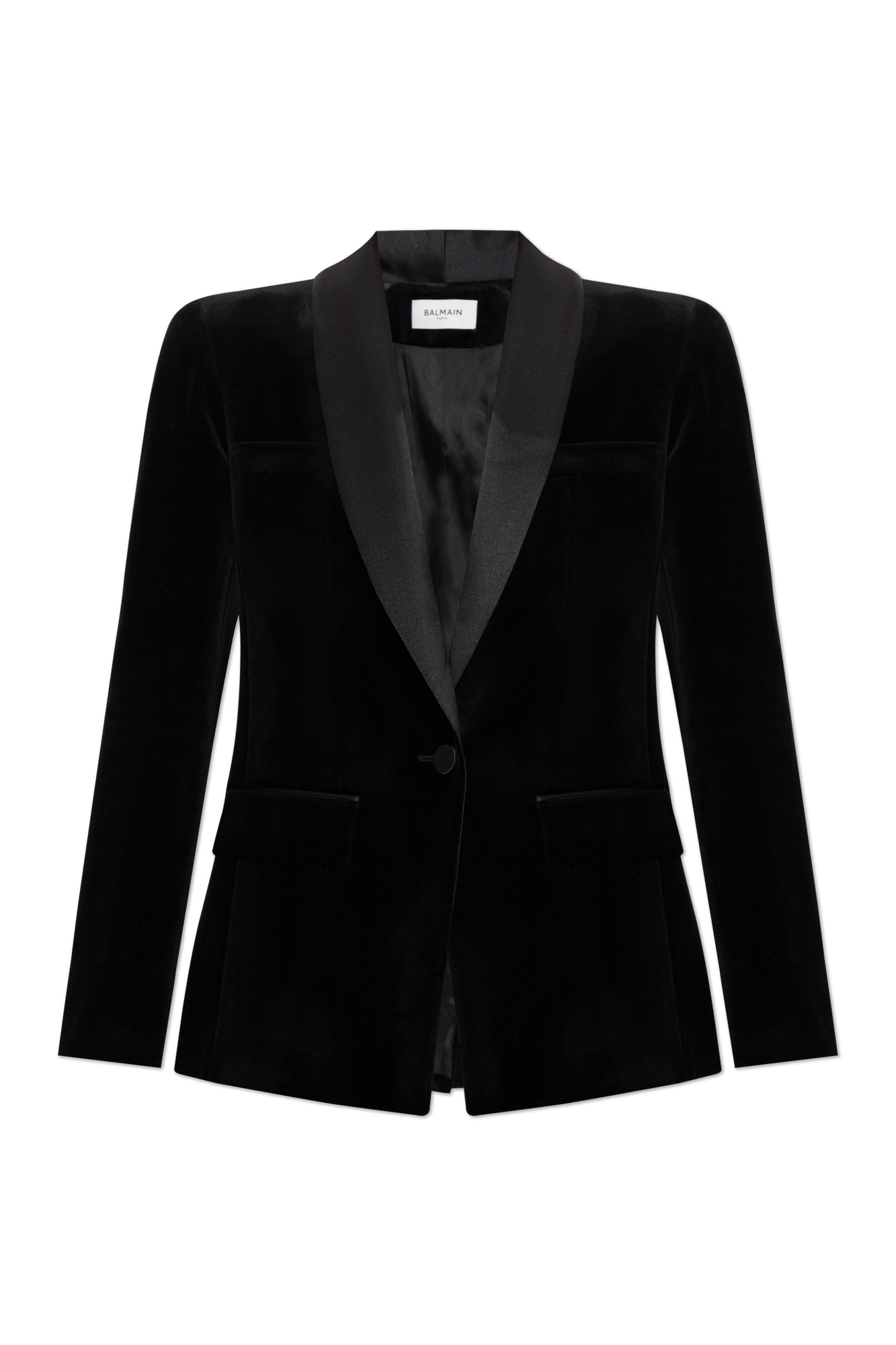 Balmain Welurowa Marynarka Z Pojedynczym Rozcięciem, Kobiety, Czarny
