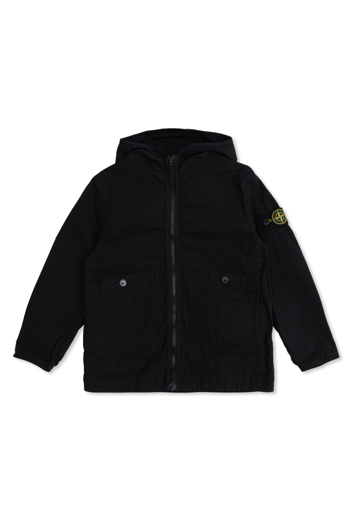 Stone Island Junior Kurtka Z Naszywką Logo, Unisex, Czarny