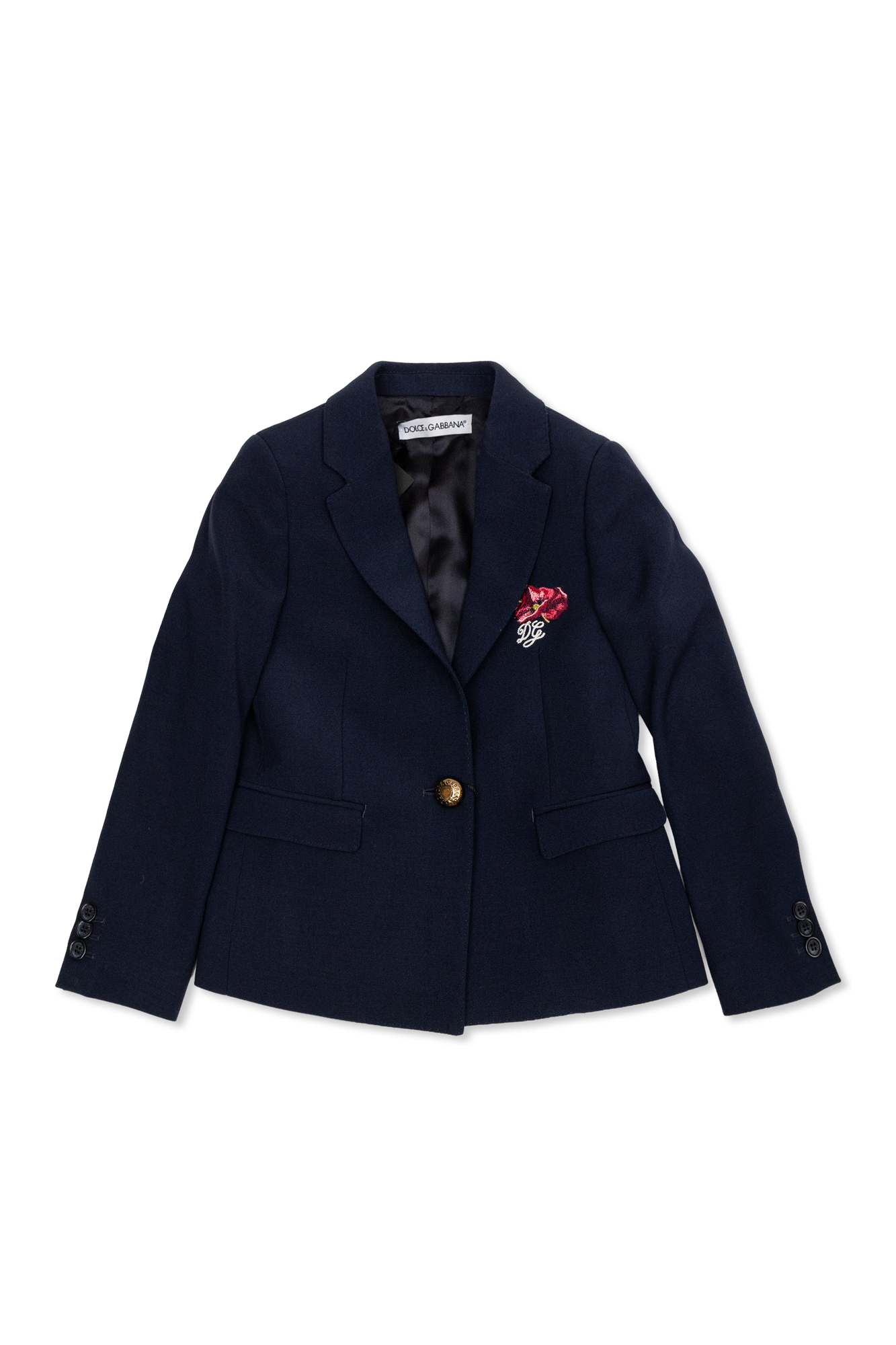 Dolce & Gabbana Kids Wełniana Marynarka Z Wyszytym Logo, Unisex, Granatowy