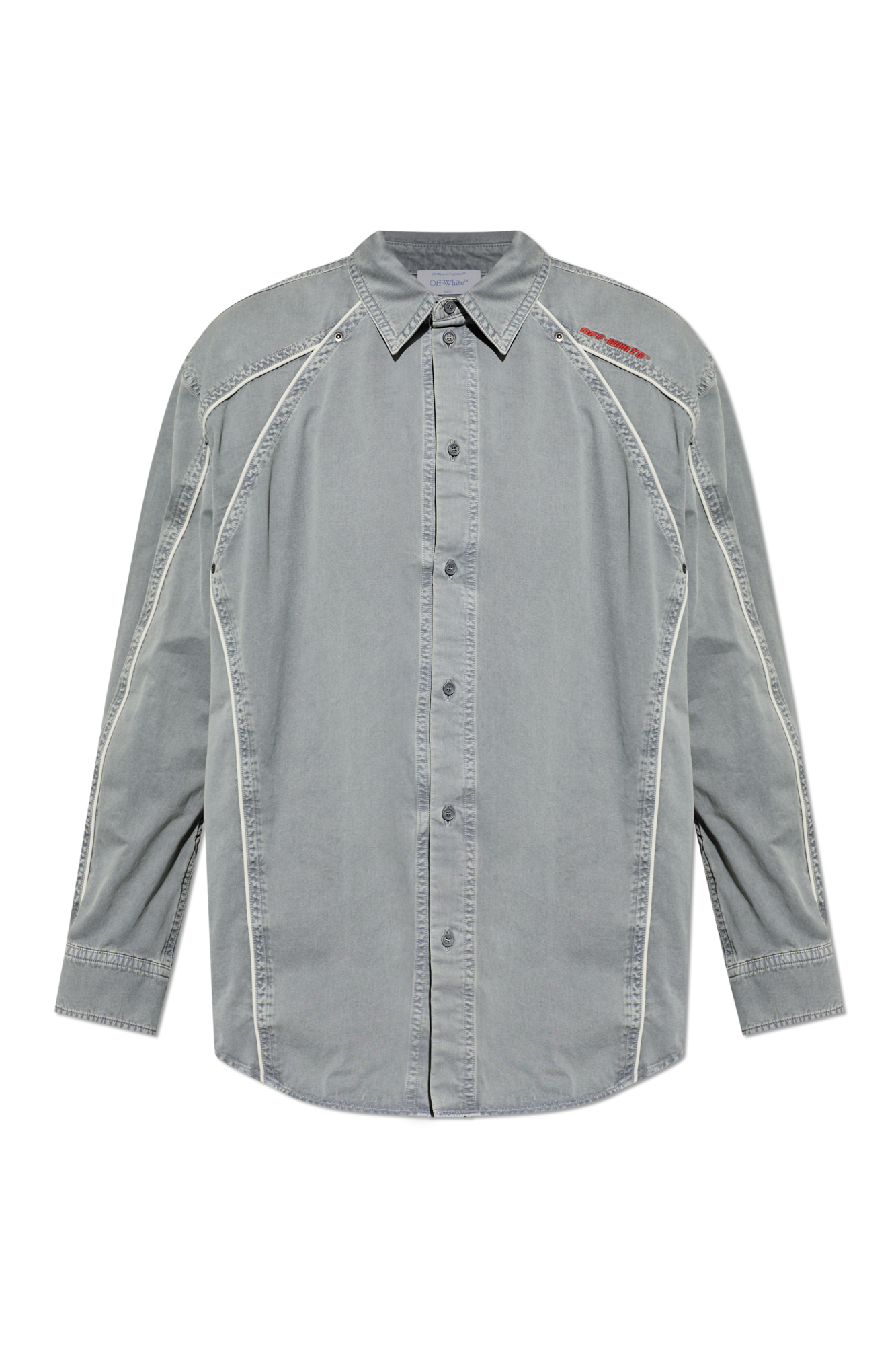 Off-White Koszula Z Wyszytym Logo, Mężczyźni, Szary
