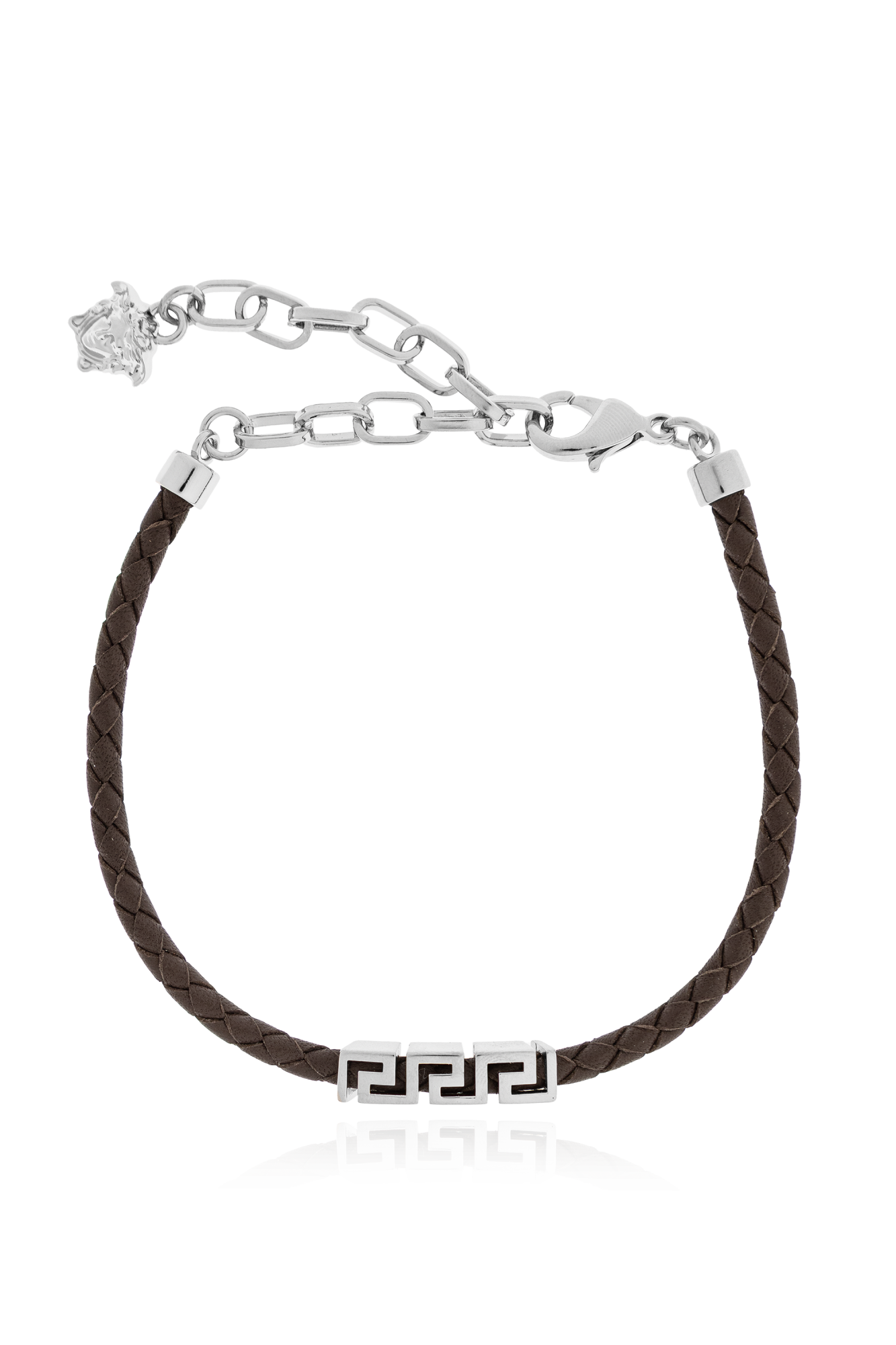 Versace Skórzana Bransoleta Z Logo, Mężczyźni, Brązowy