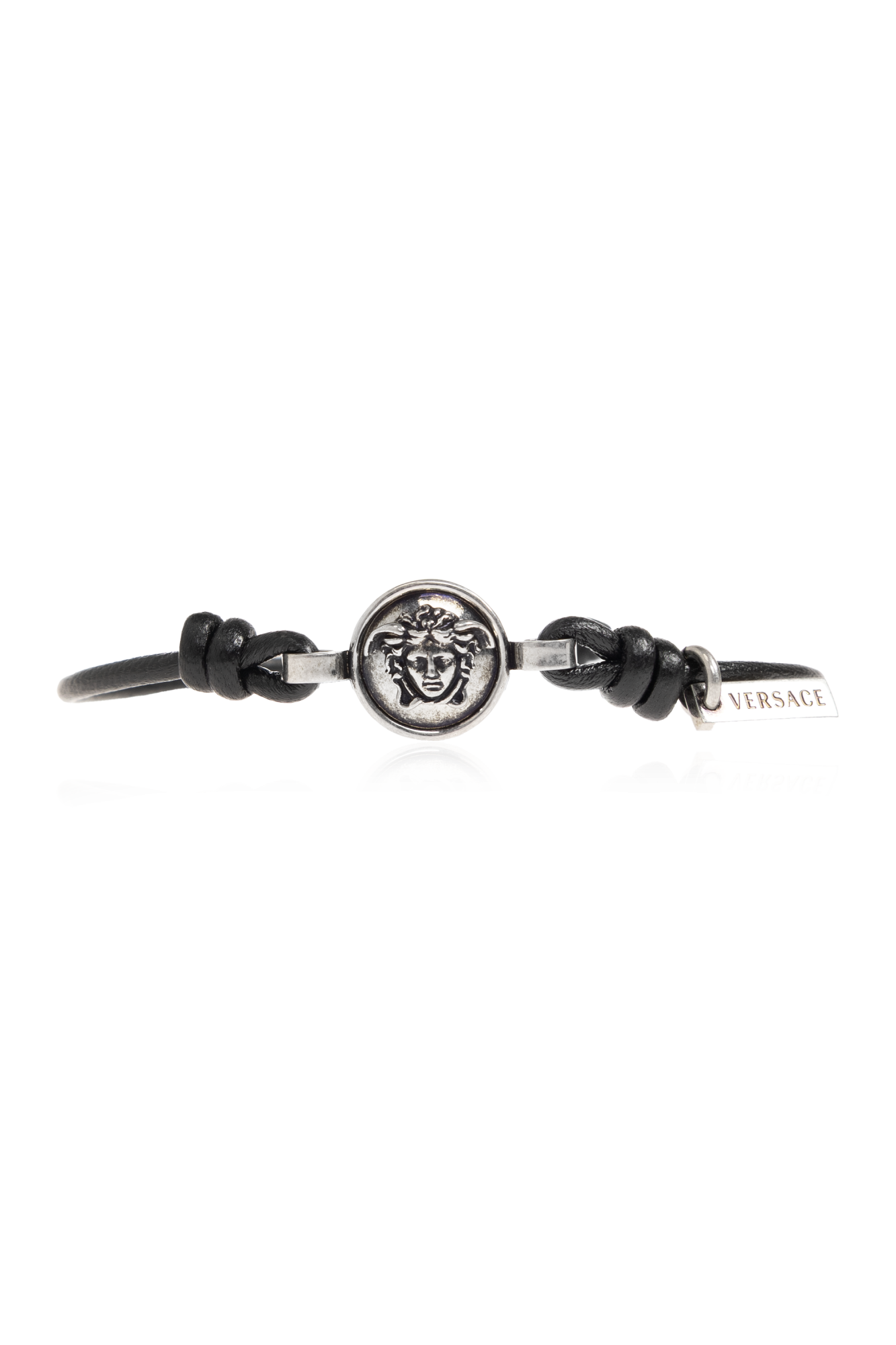 Versace Skórzana Bransoleta Z Głową Meduzy, Unisex, Czarny