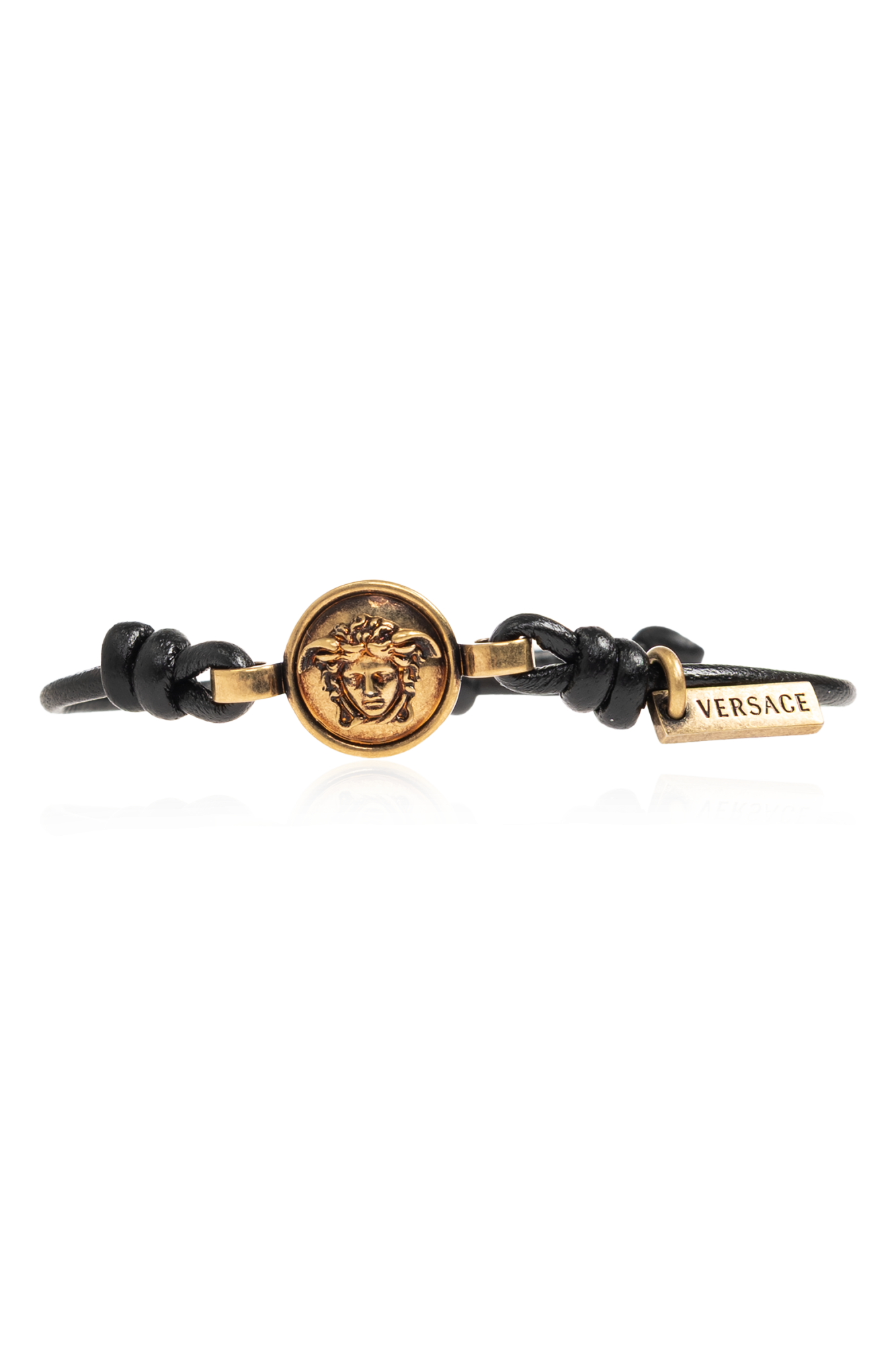 Versace Skórzana Bransoleta Z Głową Meduzy, Unisex, Czarny
