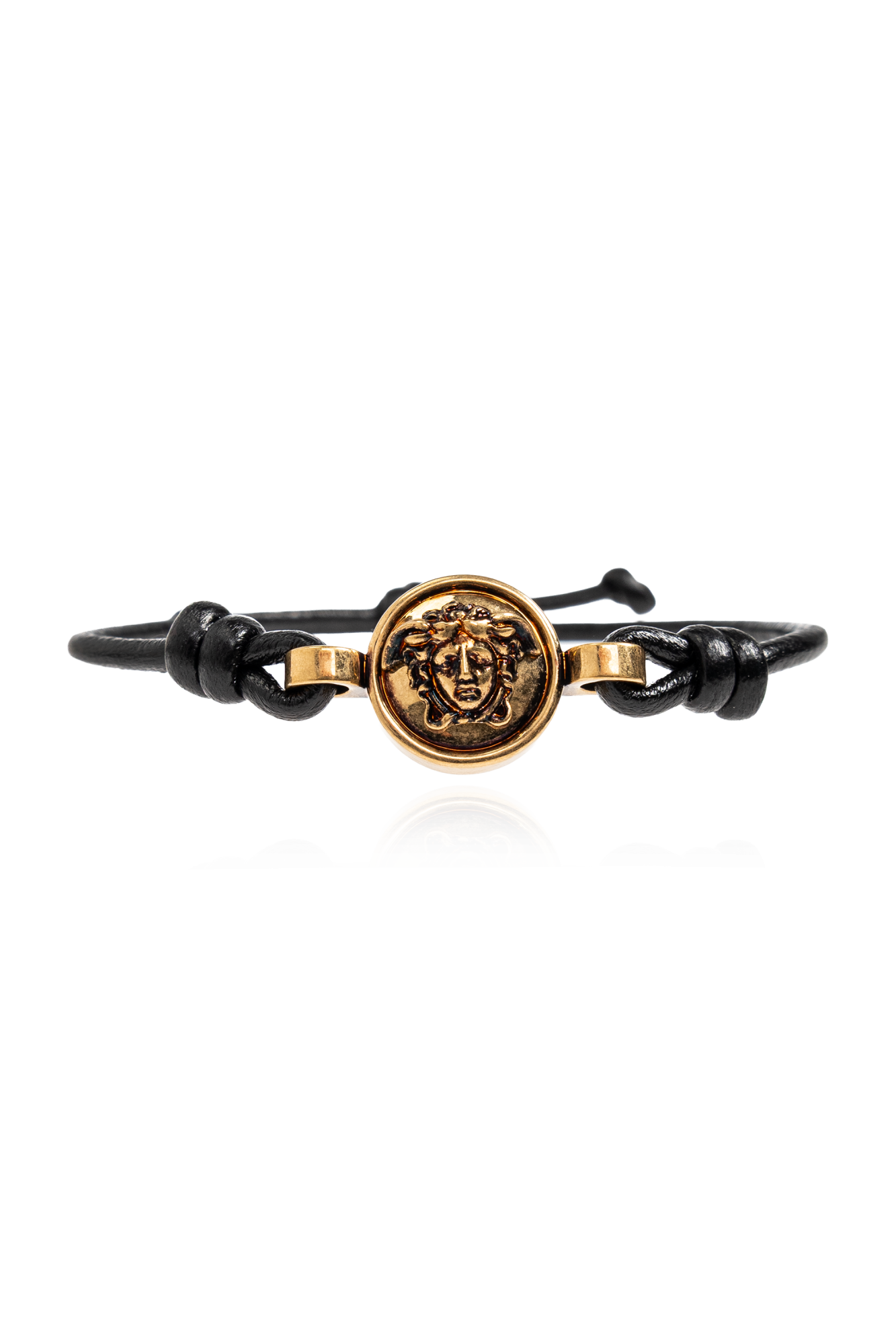 Versace Skórzana Bransoleta, Unisex, Czarny