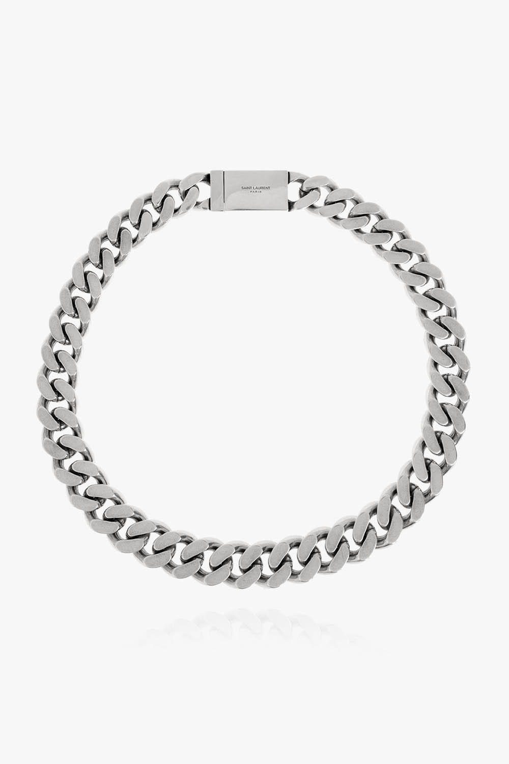 Saint Laurent Naszyjnik Z Logo, Mężczyźni, Srebrny