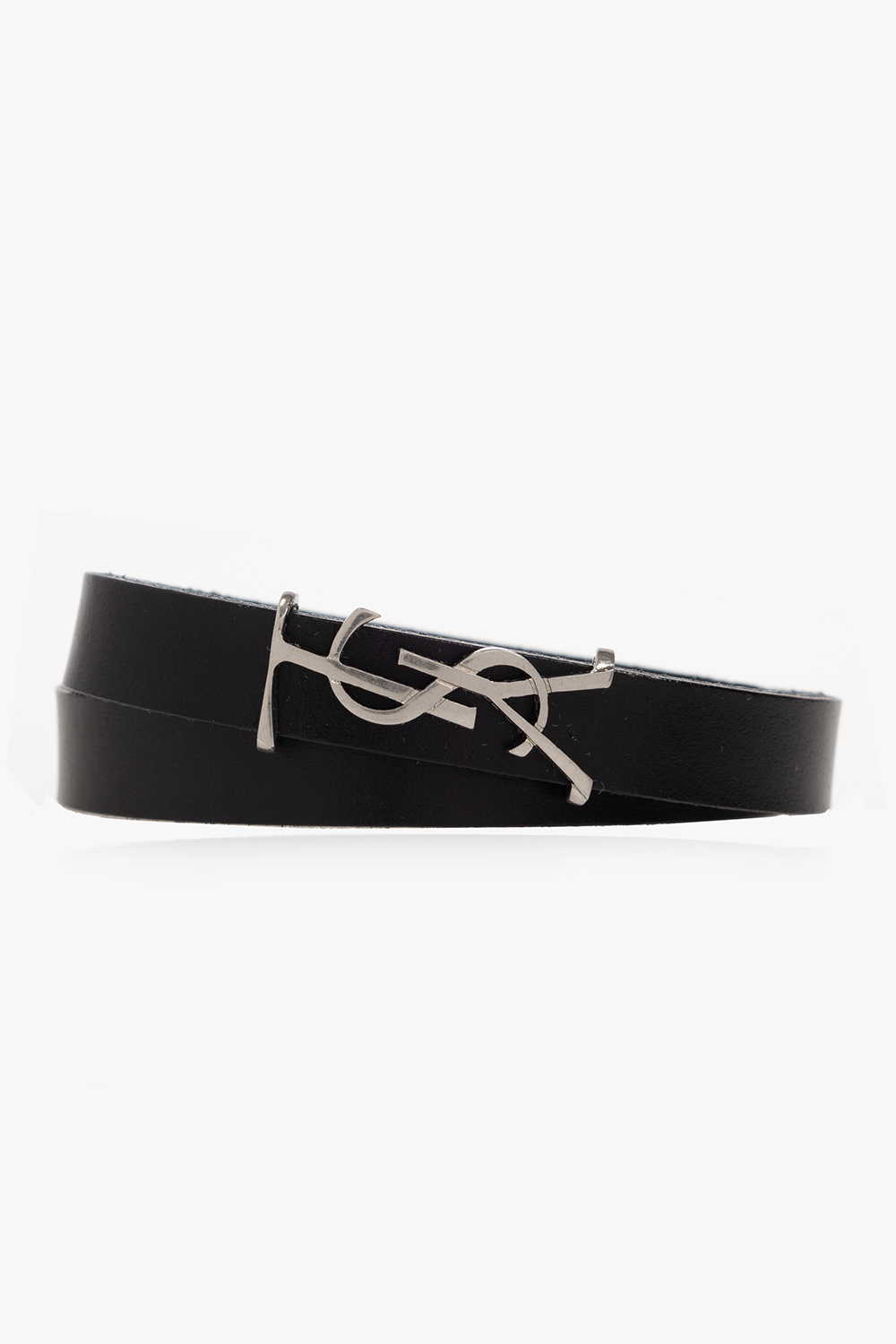 Saint Laurent Skórzana Bransoleta Z Logo, Mężczyźni, Czarny