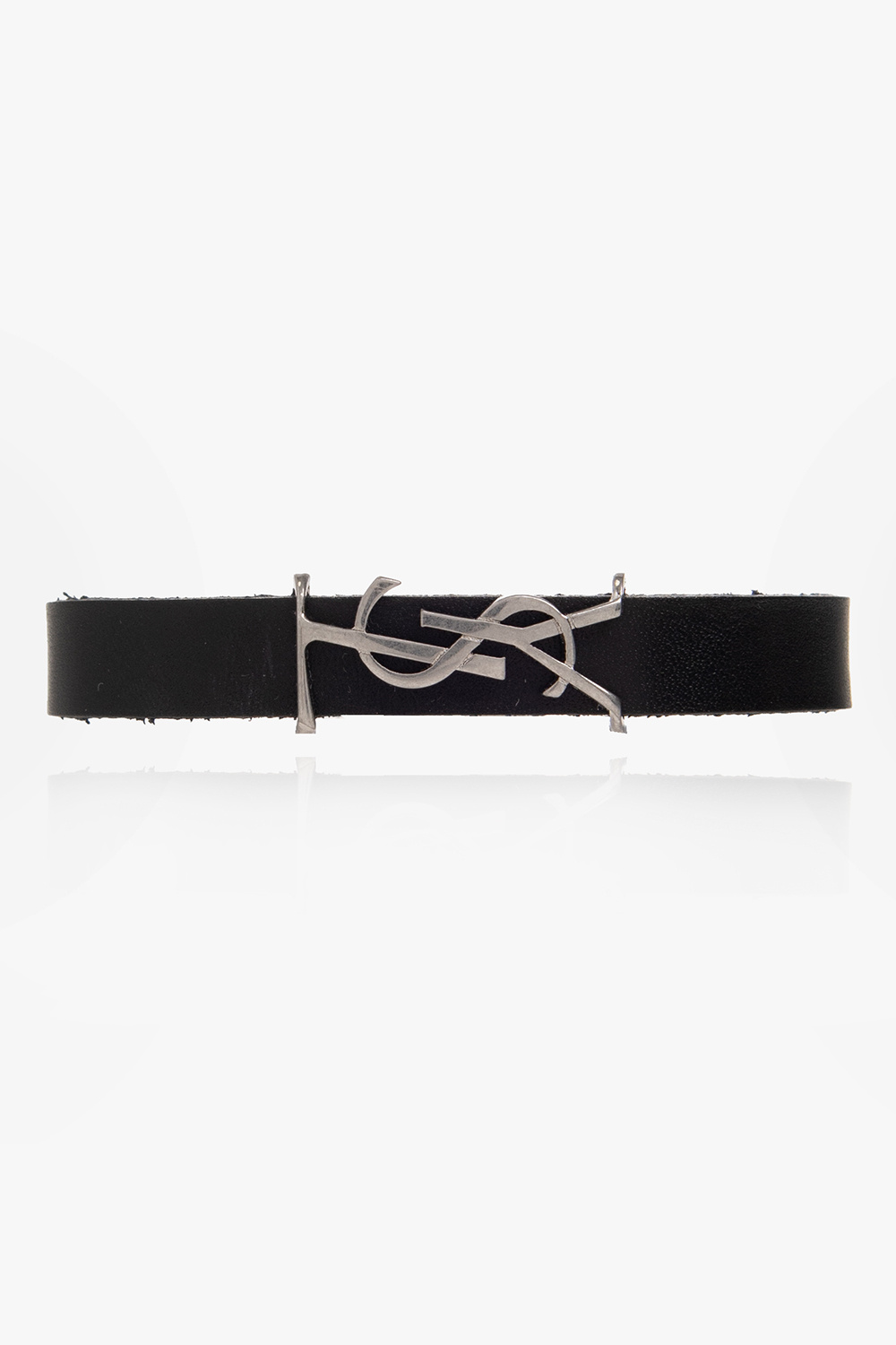 Saint Laurent Skórzana Bransoleta Z Logo, Mężczyźni, Czarny