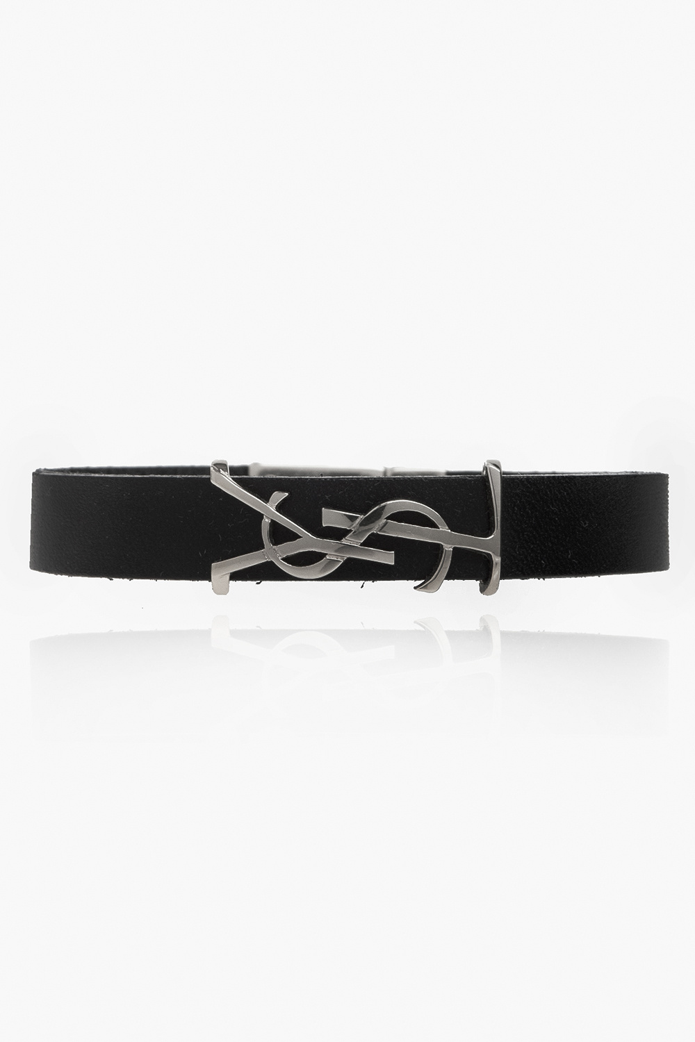 Saint Laurent Skórzana Bransoleta Z Logo, Mężczyźni, Czarny