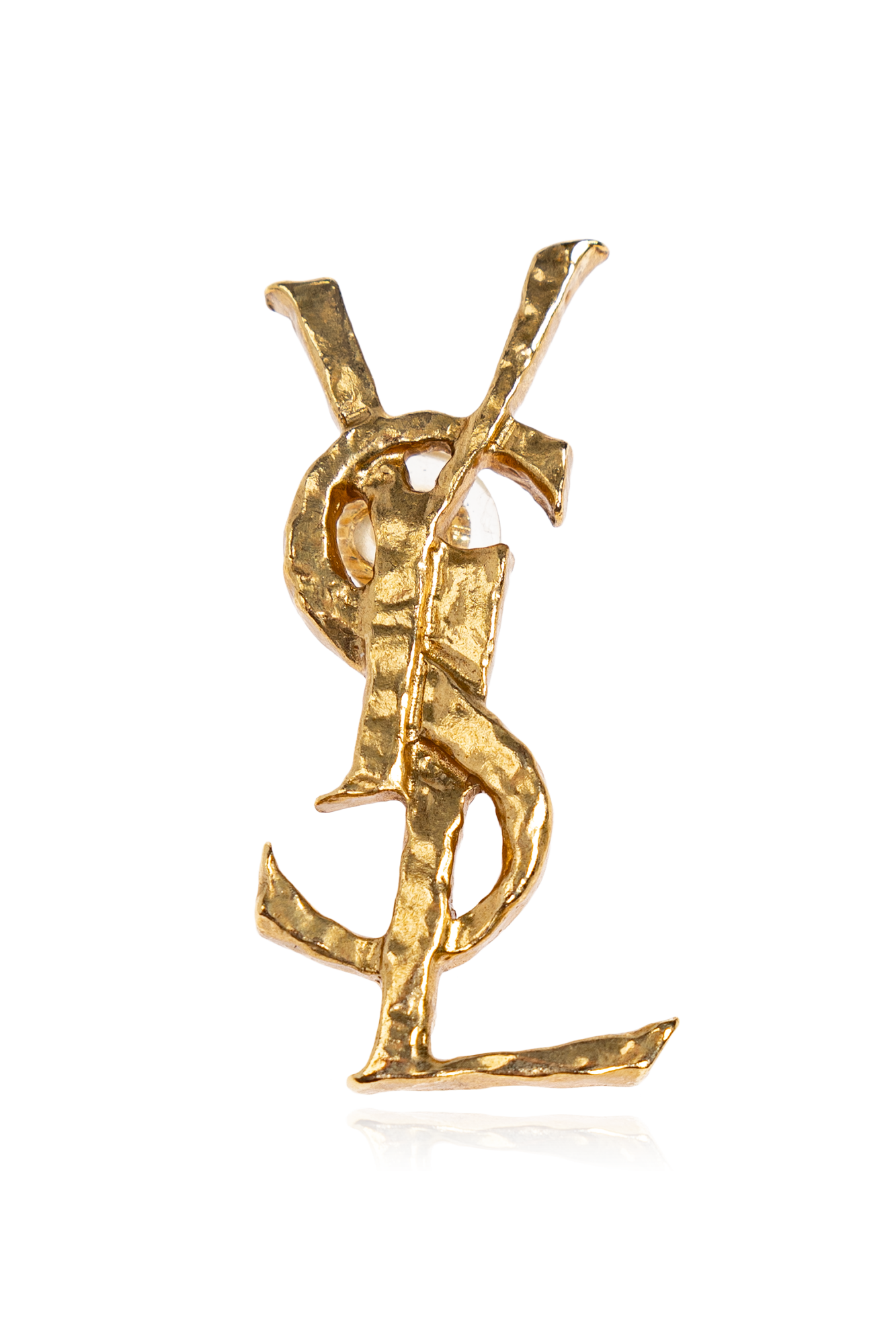 Saint Laurent Mosiężny Klips W Kształcie Logo, Kobiety, Złoty
