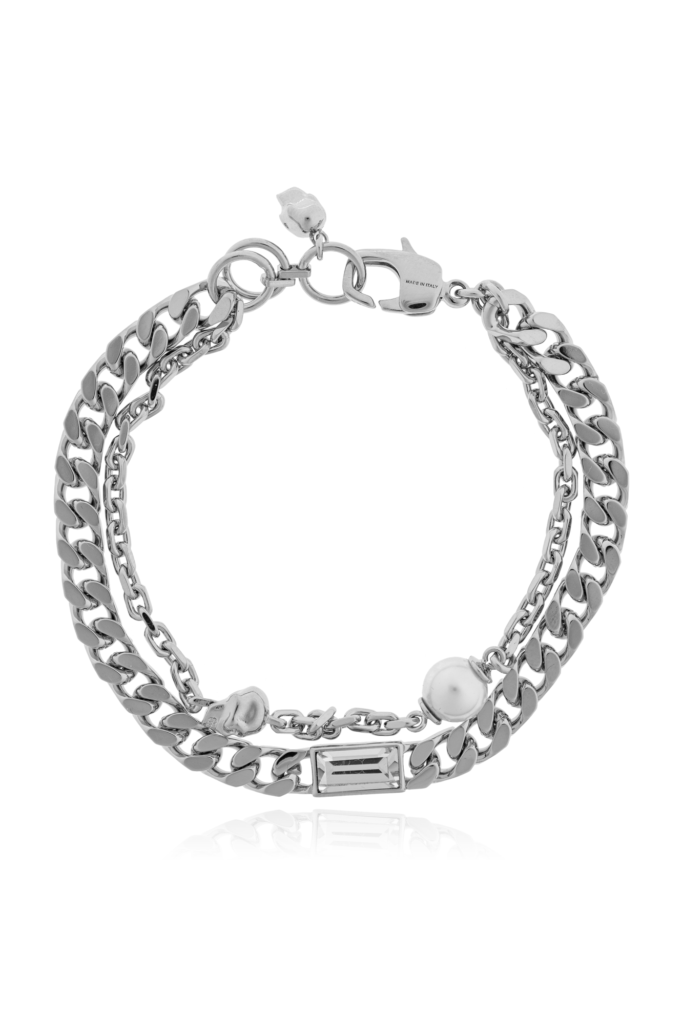 Alexander McQueen Bransoleta Z Perłą, Mężczyźni, Srebrny