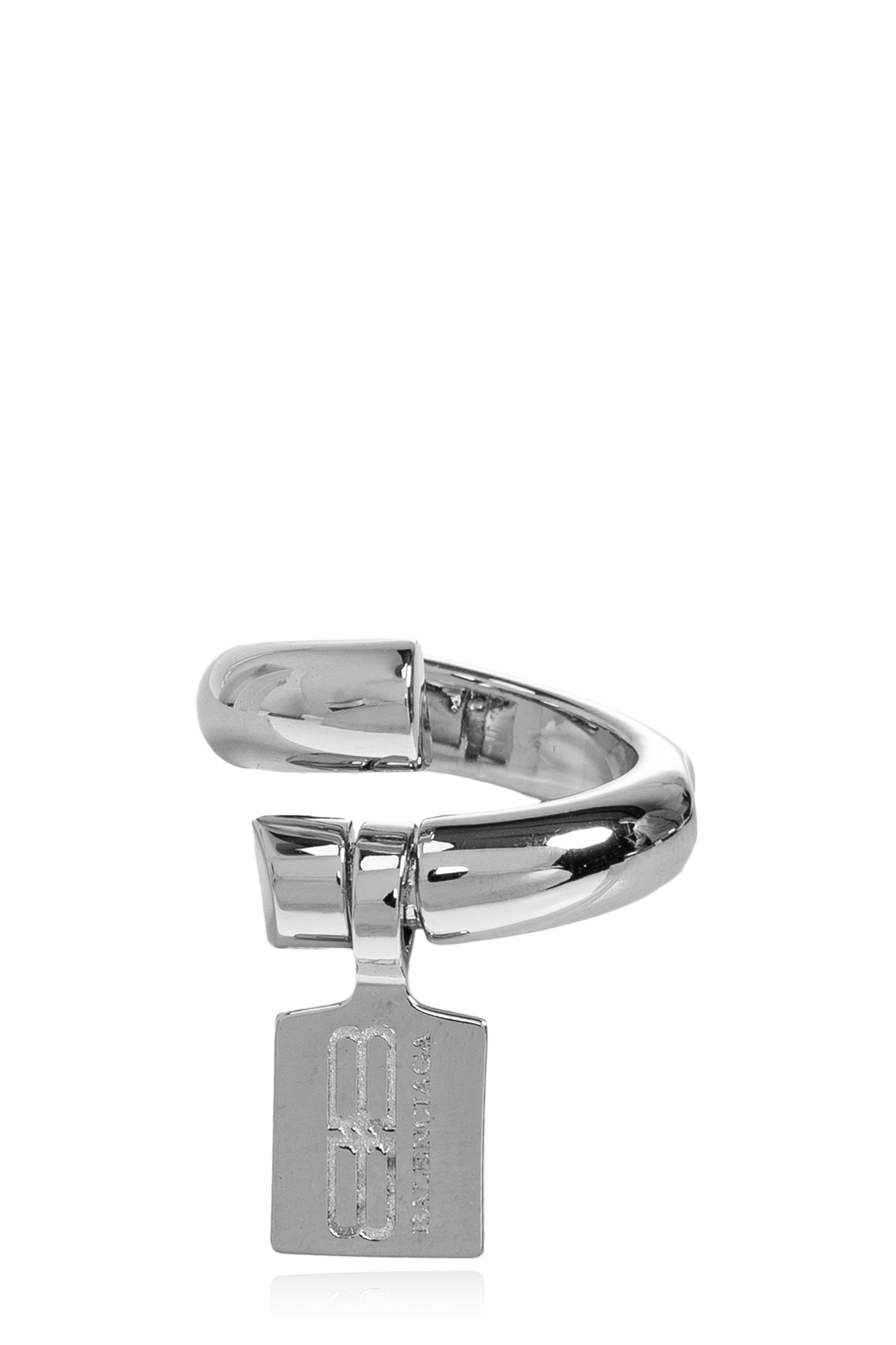 Balenciaga Pierścień Z Wygrawerowanym Logo, Kobiety, Srebrny