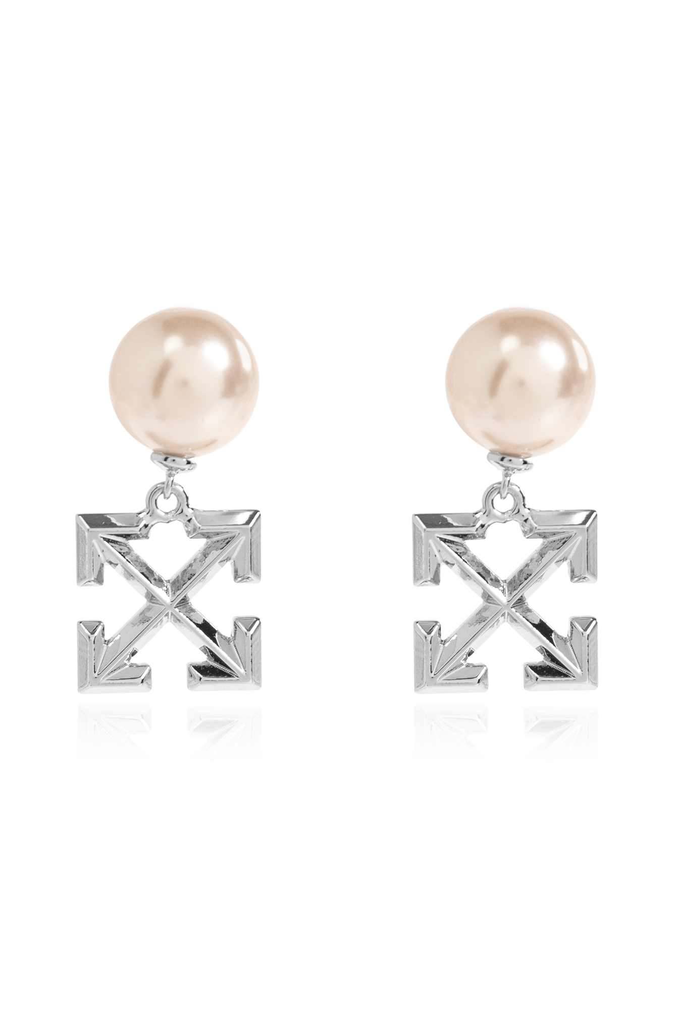 Off-White Kolczyki Ze Szklaną Perłą, Kobiety, Srebrny