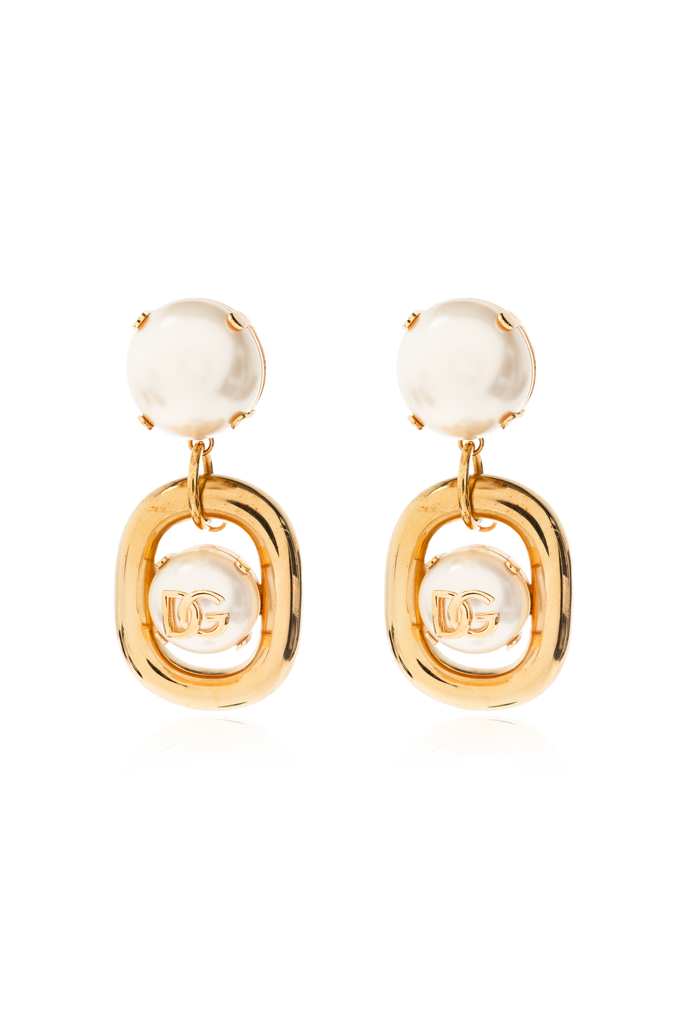 Dolce & Gabbana Klipsy Ze Szklaną Perłą, Kobiety, Złoty