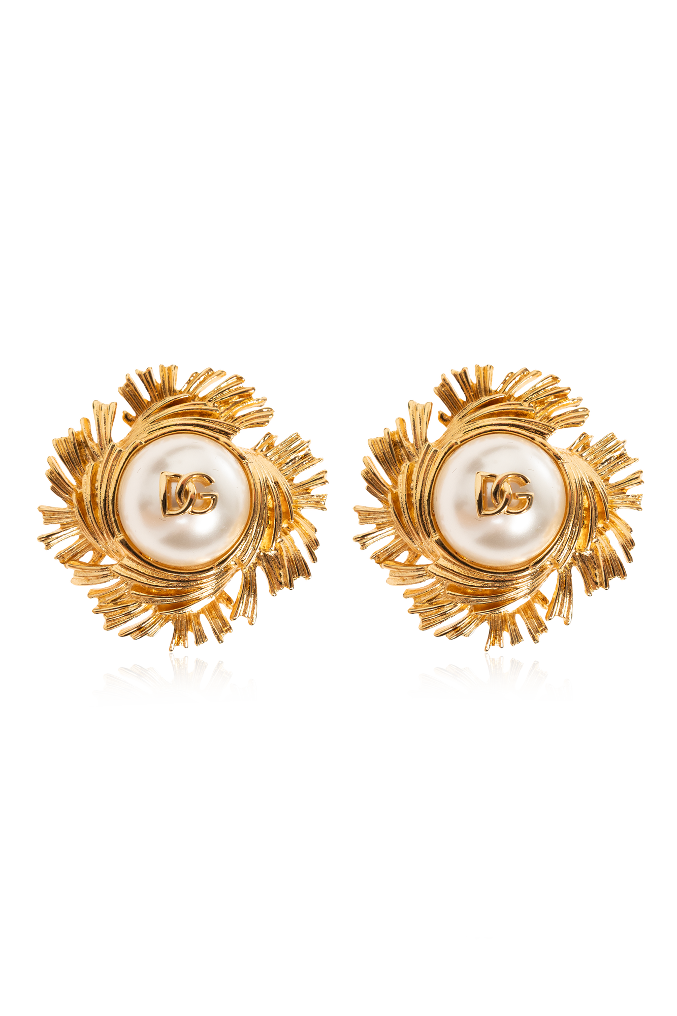 Dolce & Gabbana Klipsy Ze Szklaną Perłą, Kobiety, Złoty